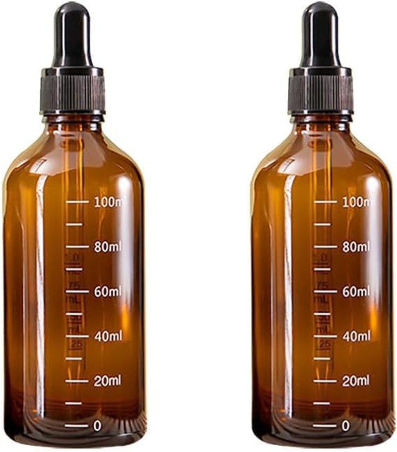 Jarlathy 2 Pcs 100Ml Amber Glass Dropper Bottles, Essential Oil Vials with Measured Eye Dropper, Perfect for Travel, Storing Essential Oils, Perfume Oils and Other Liquids image number 4