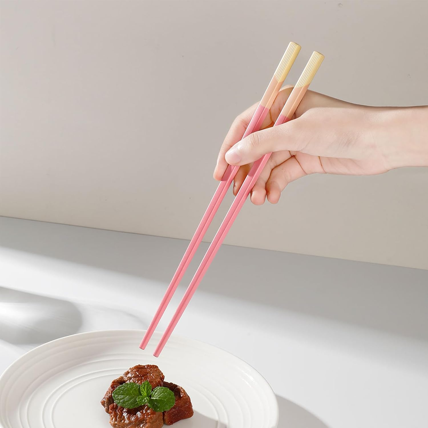 Pink Fiberglass Chopsticks Dishwasher Safe, 9.6In/24.3Cm Non-Slip Reusable Premium Chinese Korean Lightweight Hair Chopsticks, Christmas Chop Stick Gift Set, 5 Pairs