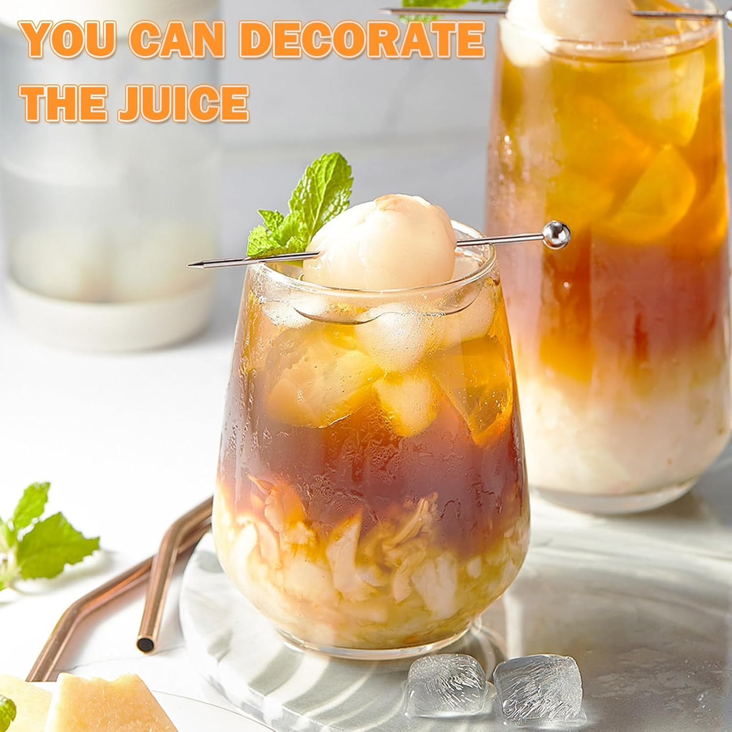 36 PCS Metal Cocktail Picks with Holder Kit, Martini Picks, Reusable 304 Stainless Steel Cocktail Toothpicks, Appetizer Skewers Set for Sandwiches, BBQ Snacks, Olives Fruits (Multicolor)