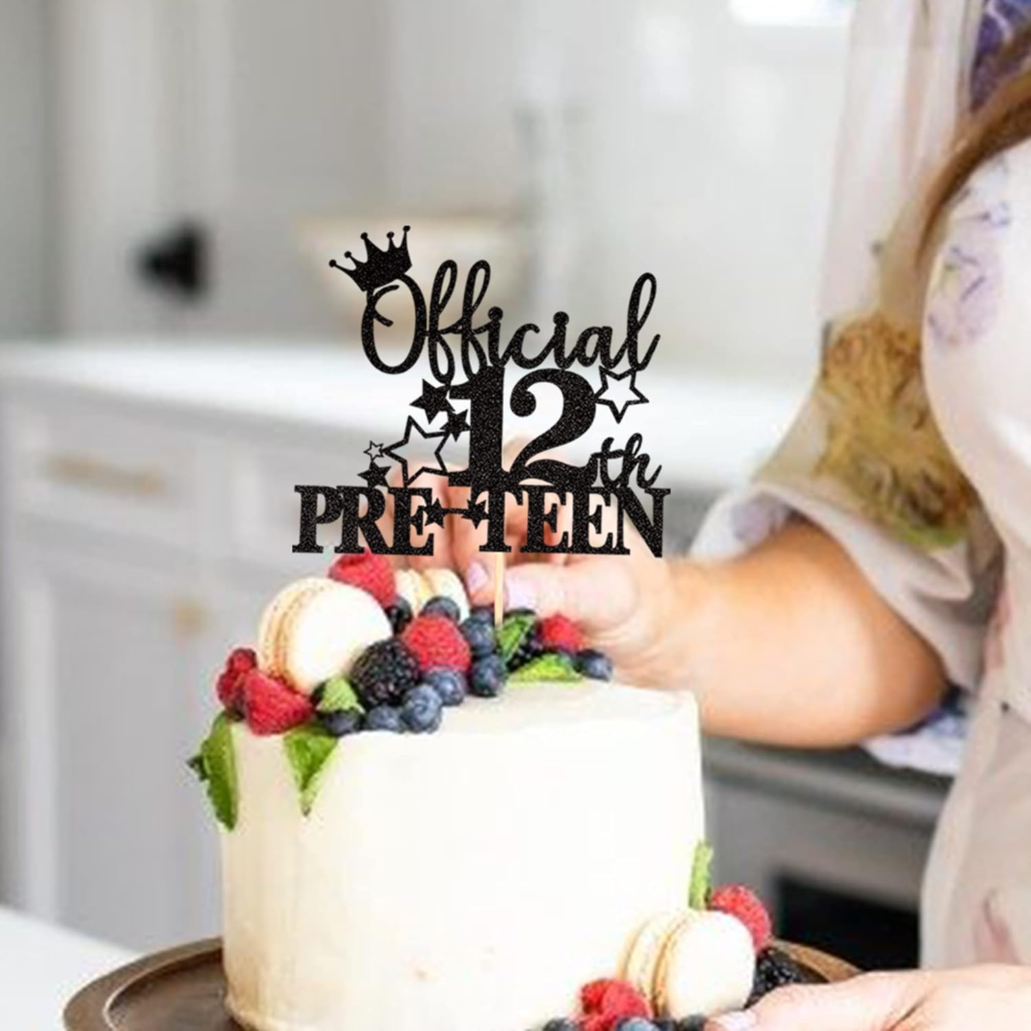 Confetti! 1Pc Black Official Pre-Teen 12 Cake Topper Glitter Happy 12Th Birthday Cake Pick Cheers to 12 Years Old Cake Decorations for Teen 12Th Birthday Party Supplies (Black) image number 1