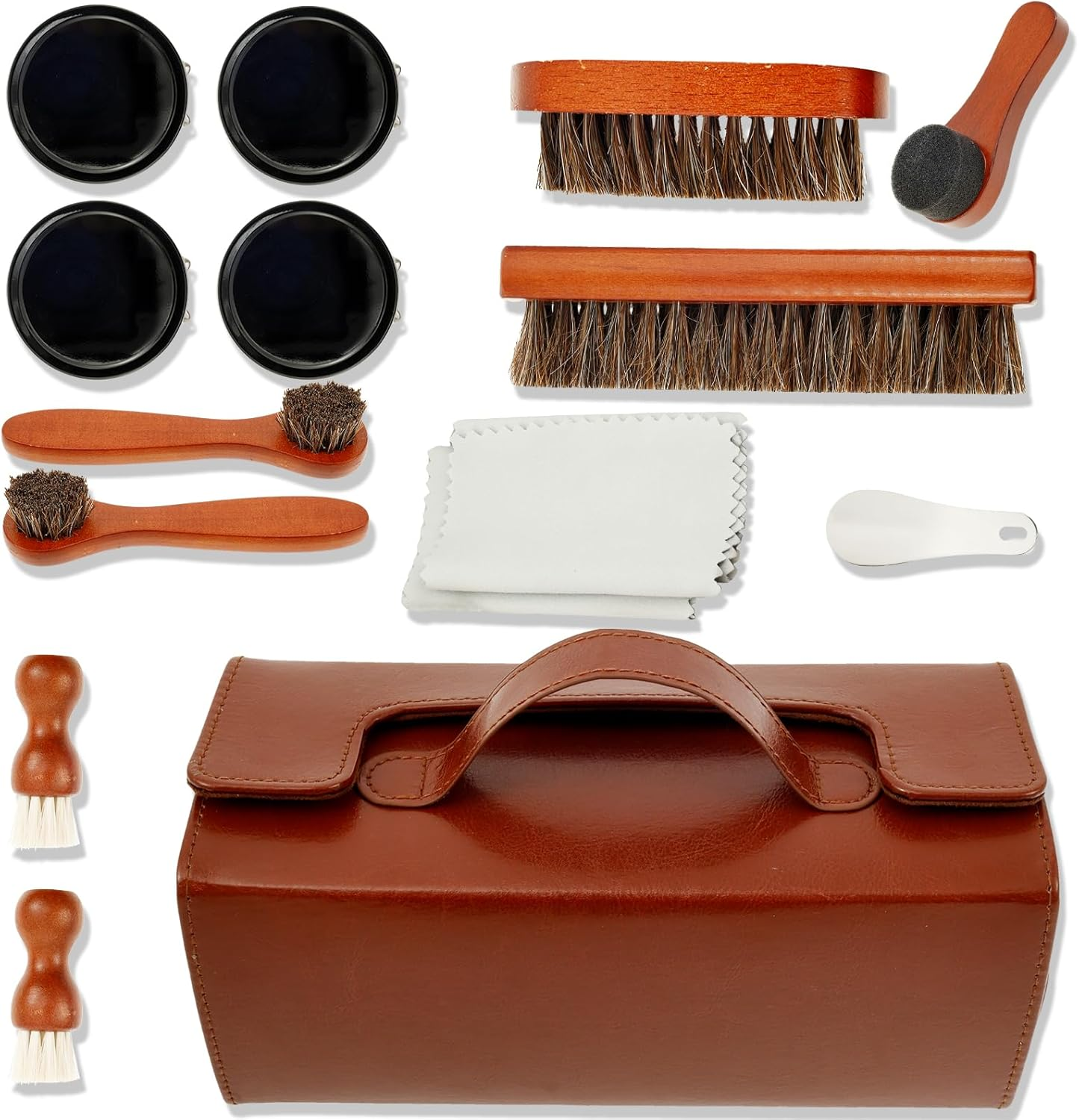 Shoe Polish Kit, 15 Pcs Shoe Polish Caring Horsehair Shoe Polish and Brush Set Portable Leather Shoe Shine Set Leather Boots Cleaning Brush for Sofa Jacket Gloves Handbag image number 6