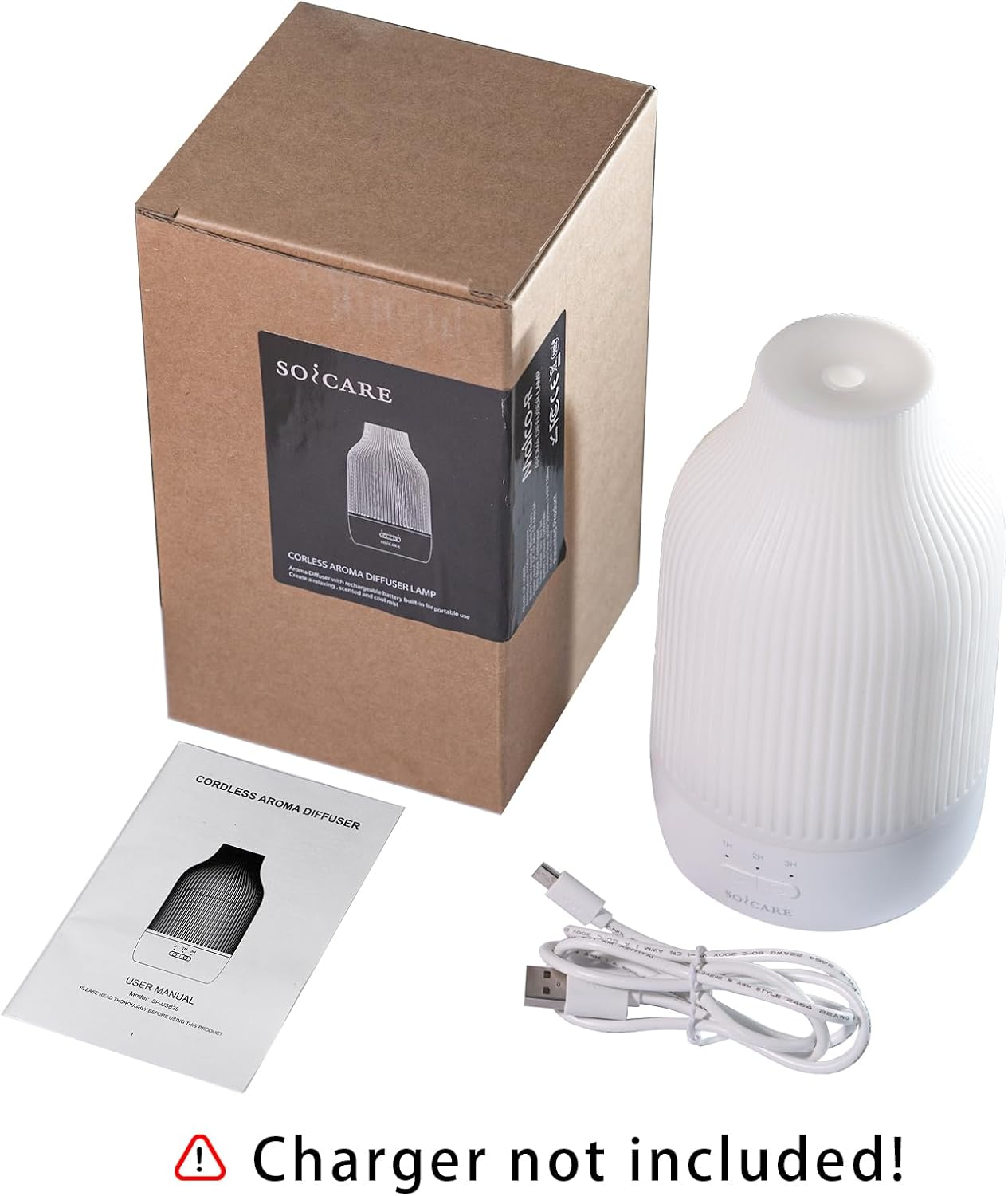 SOICARE Cordless Rechargeable Diffuser, Battery Operated Mini Portable Wireless Diffuser for Essential Oils, 80ML Small USB Essential Oil Diffuser with Warm Light (White) image number 2