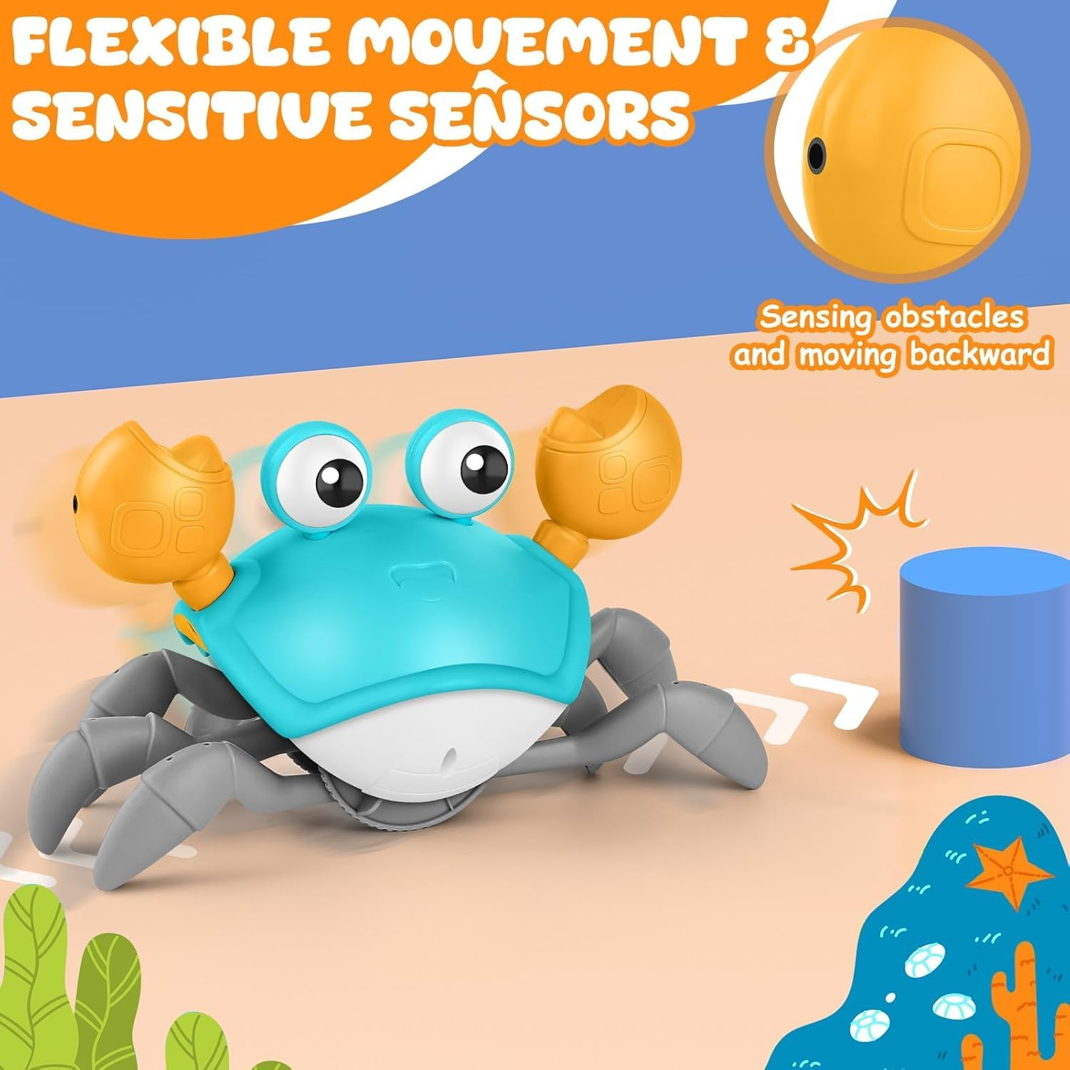 Crawling Crab Toy 2.0-2024 Baby Boy Tummy Time Walking Activity Crawly Crabby Sound&Speed Control Mute Rechargeable Infant Birthday Gift Easter Basket Stuffers image number 2