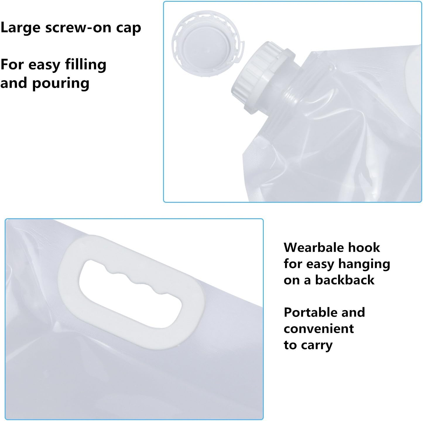 Collapsible Water Tank Container 4 Pack 5L BPA Free Plastic Water Carrier Portable Water Tank Lightweight Space-Saving Outdoor Folding Water Bag for Sport Hiking Camping Riding Mountaineer-Clear image number 1