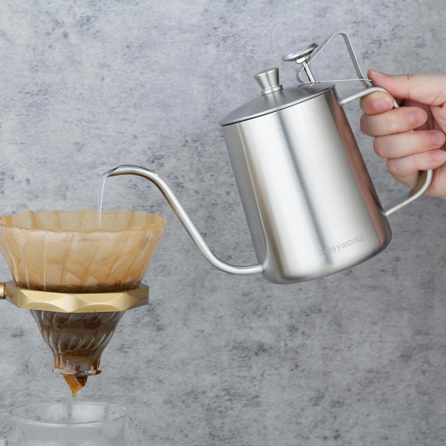 Easyworkz Gage Pour over Kettle 600 Ml Stainless Steel Gooseneck Long Narrow Drip Spout Coffee Tea Pot with Thermometer Silver image number 6