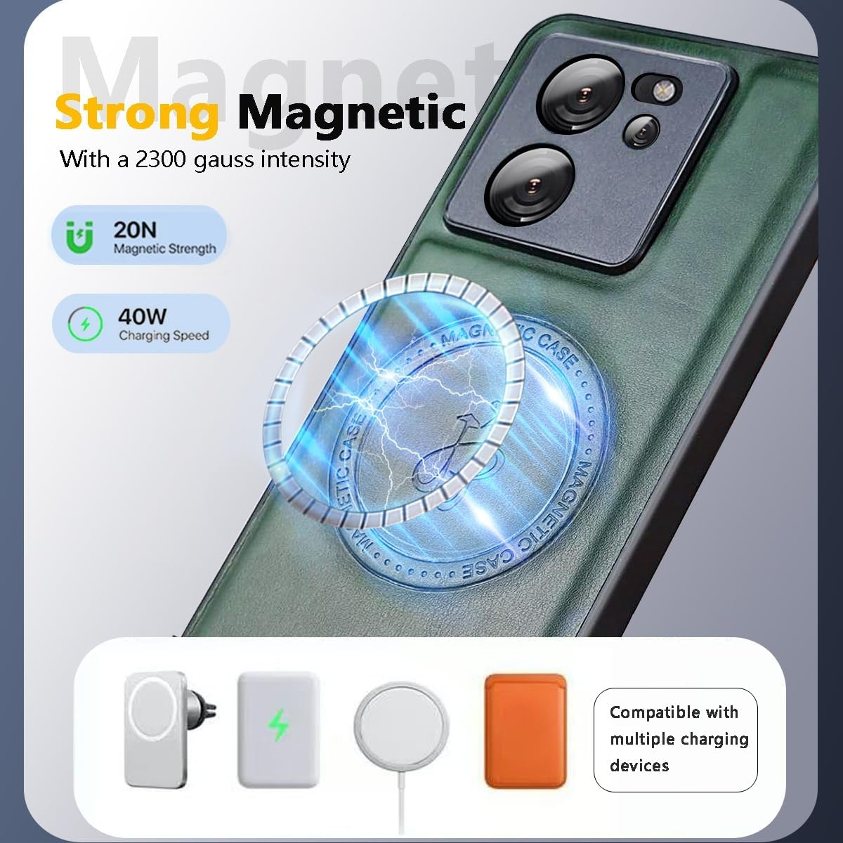 BEEJTUNY Mobile Phone Case for Oneplus ACE Pro/Oneplus 10T, Magnetic Case for 2300 Gauss Strong, Leather Shockproof Protective Case, Supports Wireless Charging, Black image number 6