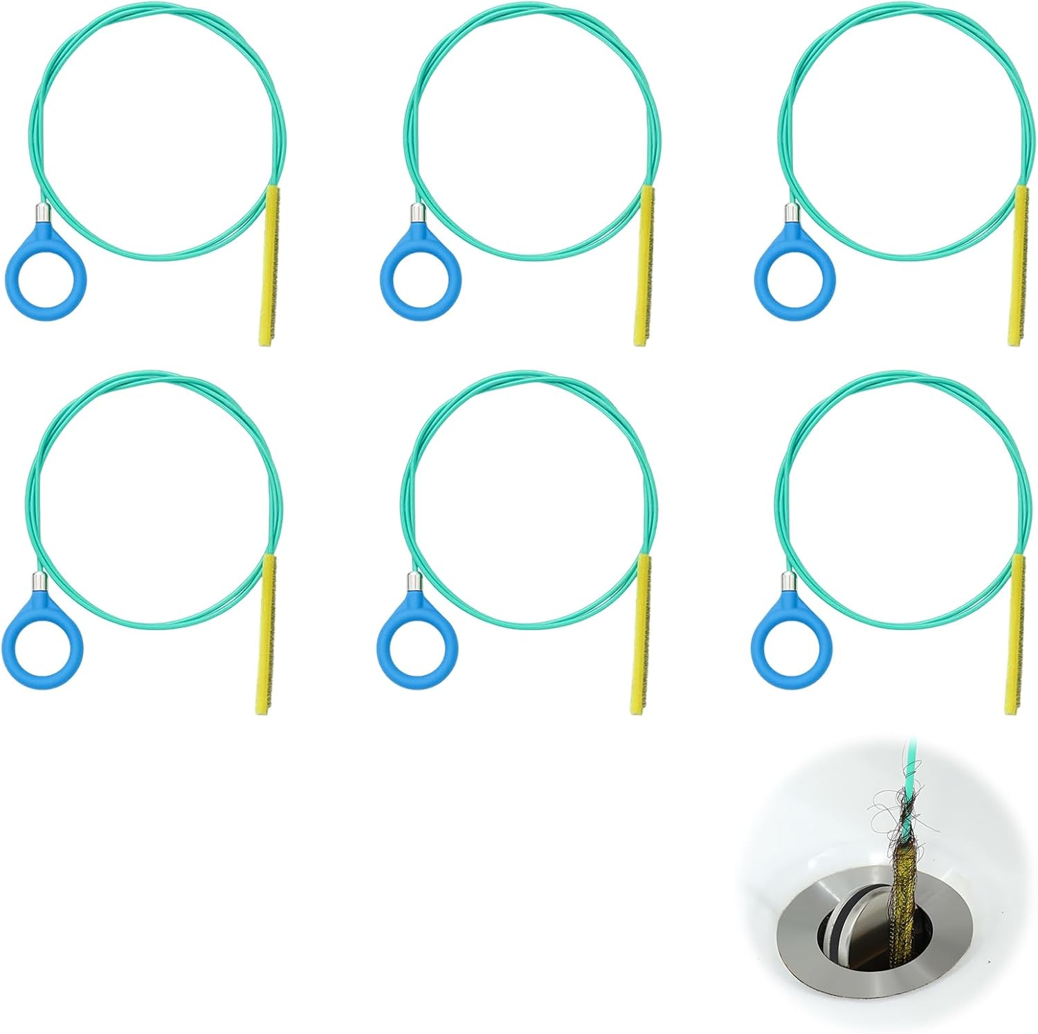 6 Piece Drain Cleaner Spiral, Pipe Cleaning Spiral for Kitchen and Bathroom, Flexible Drain Snake for Removing Hair and Blockages, Drain Spiral Set for Household and Professional image number 3