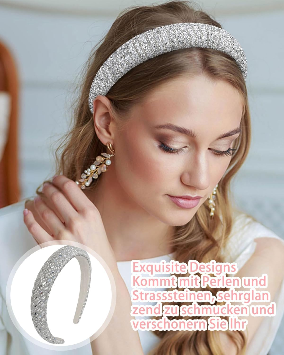IPNSDON 1PC Fashion Hair Band Rhinestone Crystal Non-Slip Hairband Hair Band for Women and Girls image number 3