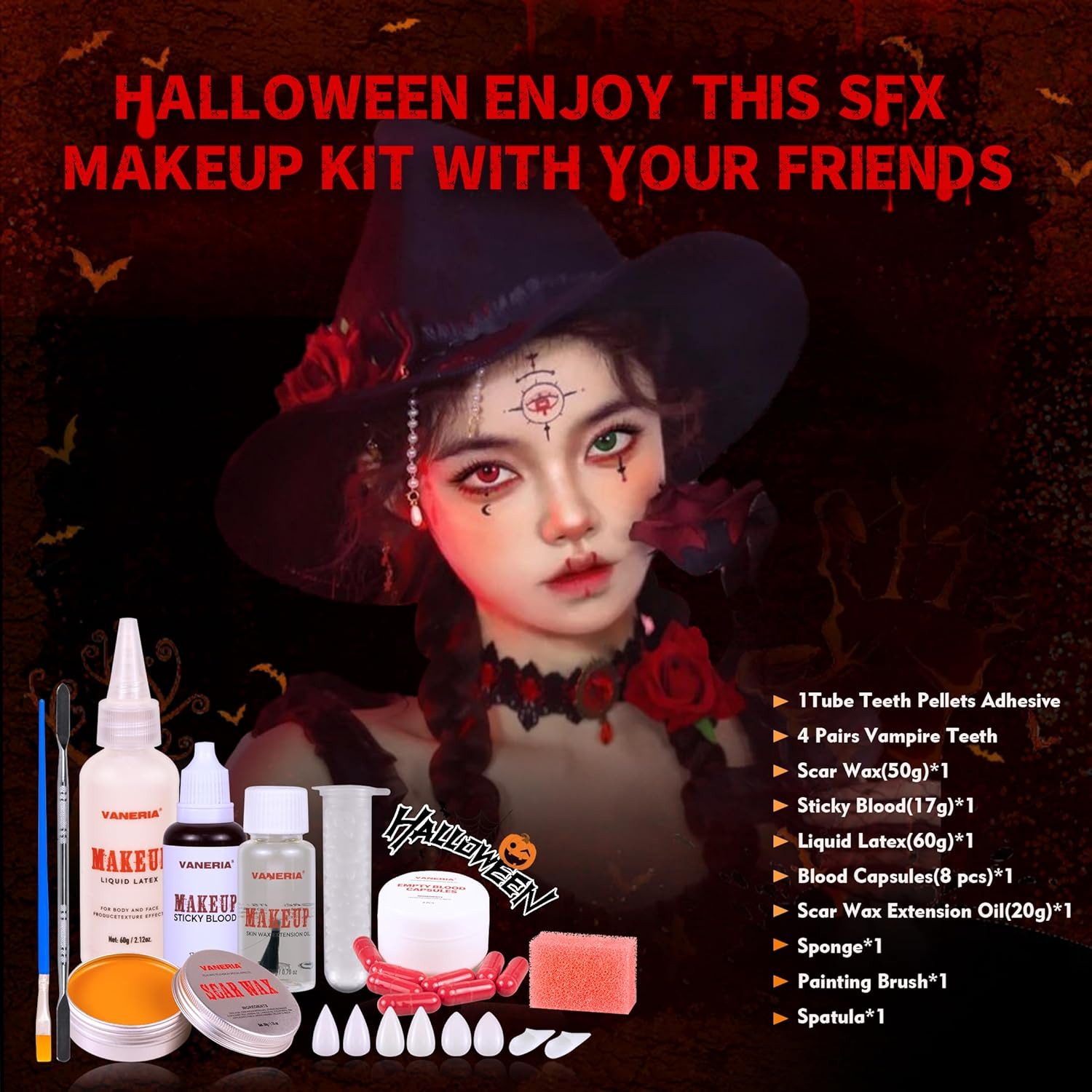 Halloween Makeup Kit,Fake Blood Scar Wax Charred Ash Powder with Sponges Brush,Sfx Makeup,Special Effects Makeup Kit.293G image number 3