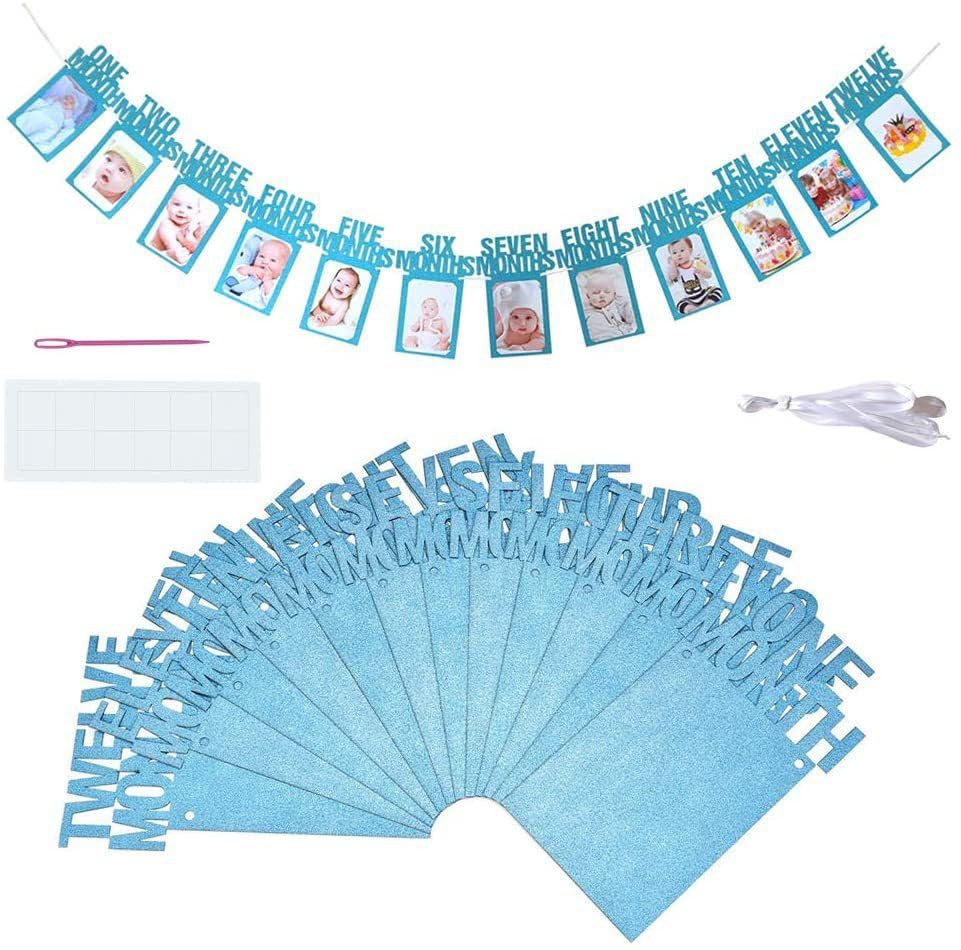 Birthday Photo Banner,1St Birthday Baby Photo Banner for Newborn to 12 Months,First Birthday Banner, Birthday Baby Photo Banner for Newborn to 12 Months for Baby First Birthday Party Decoration (Cowhide)