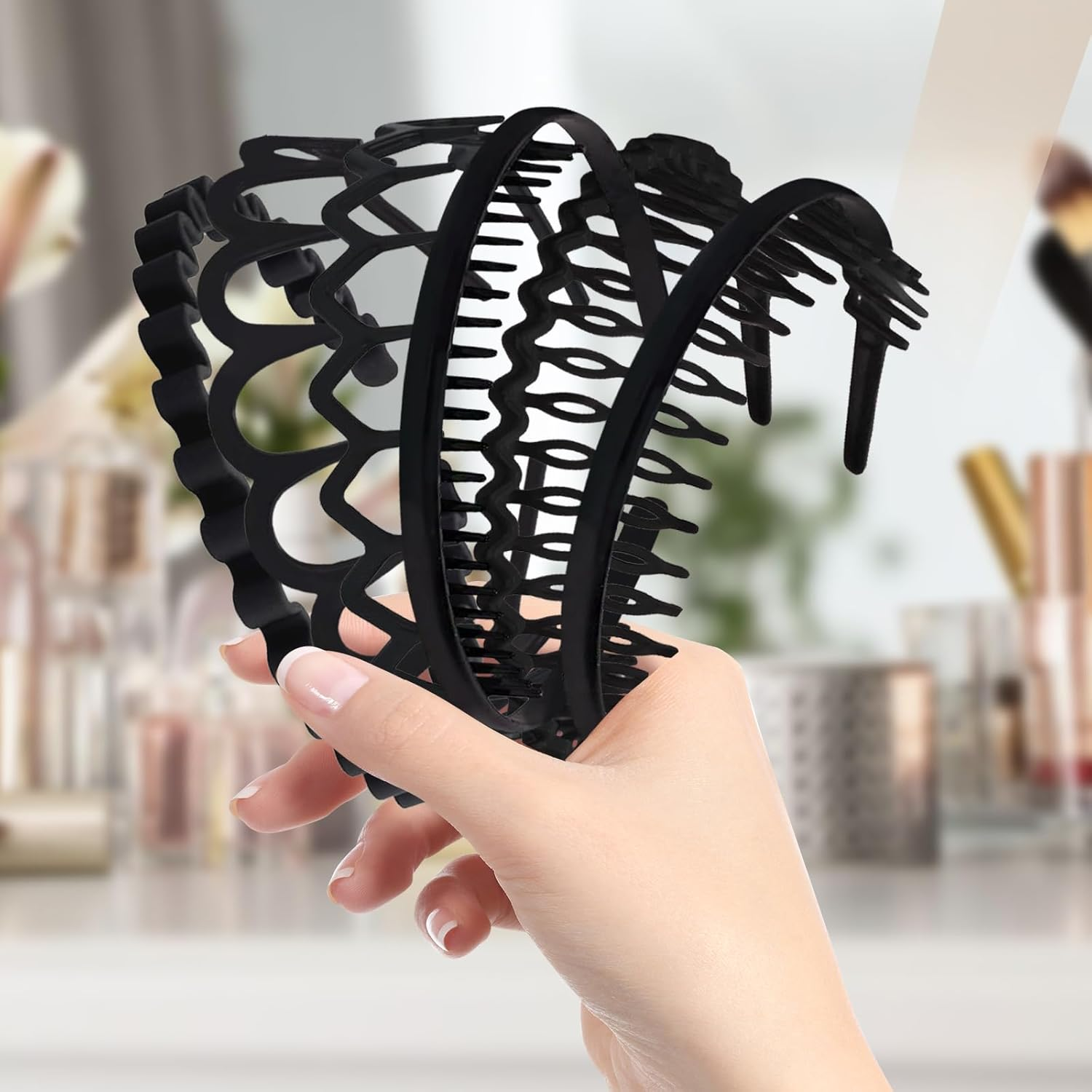 Pack of 6 Plastic Hair Bands, Wave Zigzag Headband, Non-Slip Headband with Non-Slip Teeth, Black Hair Accessories, DIY Hair Bands, Headbands for Children, Women, Men image number 5