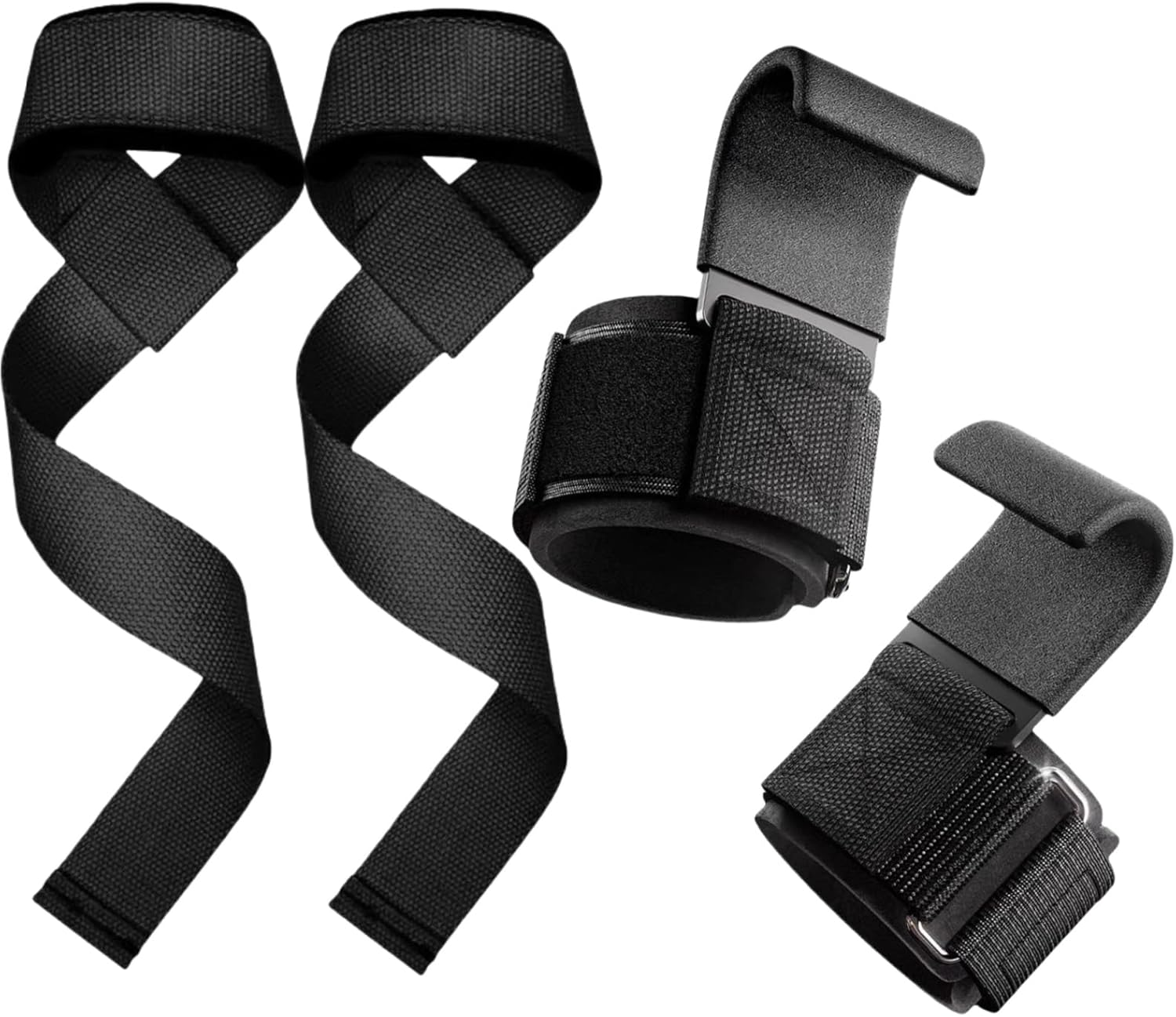 Weight Lifting Wrist Straps and Hooks Set - Black, Reinforced Stainless Steel Hooks with Non-Slip Rubber Pads, Adjustable Neoprene Wristband for Deadlifts, Pull-Ups, and Strength Training image number 2