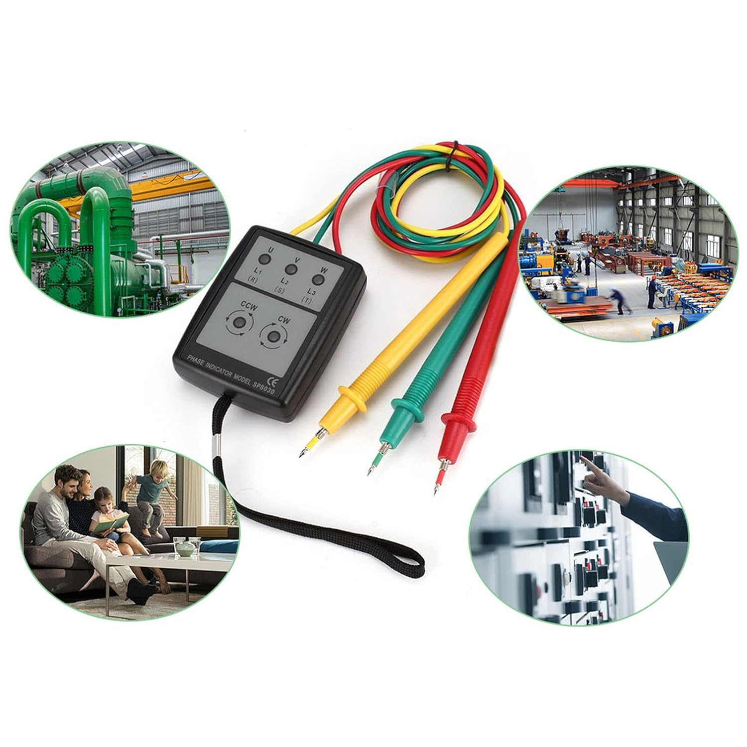 Topyond Phase Rotation Meter,5 LED Indicator, No Battery Design, 3 Test Leads, 3 Phase AC Sequence Tester for Electrical Engineers, Voltage Detection from 60V to 600V image number 3