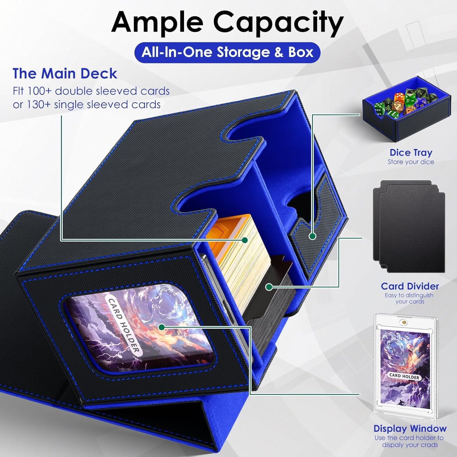 YOZOTI MTG Deck Box for Commander Display with Dice Tray,Double Deck Box Fits 160 Double Sleeved /200 Single Sleeved Trading Cards, TCG Card Deck Box with 2 Dividers and 1 Magnetic Card Holder image number 2