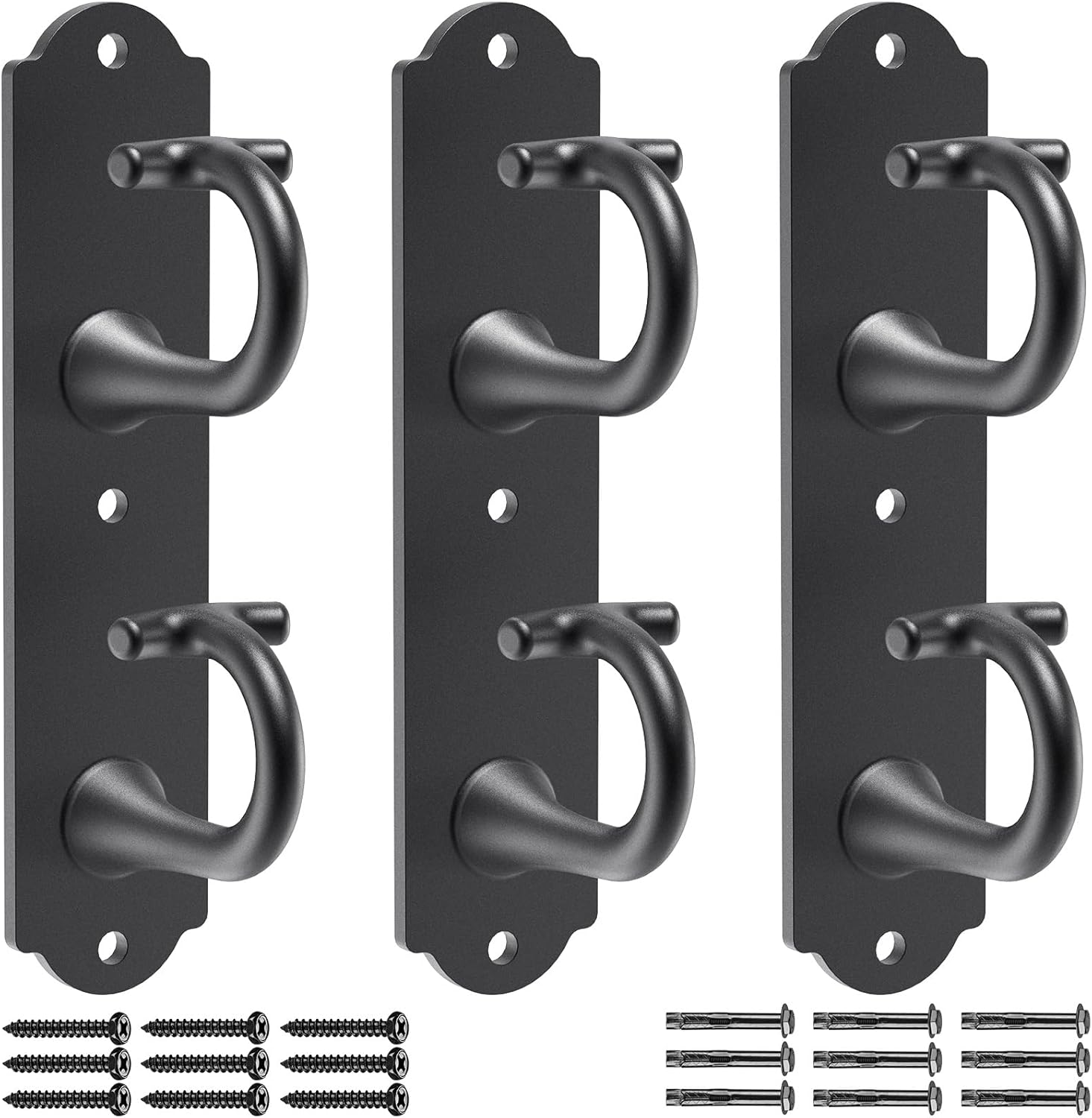 Kipika Wall Mount Workout Anchors with Dual Hooks - Heavy Duty Steel Home Gym Anchors for Resistance Bands, Strength Training & Physical Therapy- Space-Saving Hooks with Secure G-Shaped Design, 3 Pack image number 4