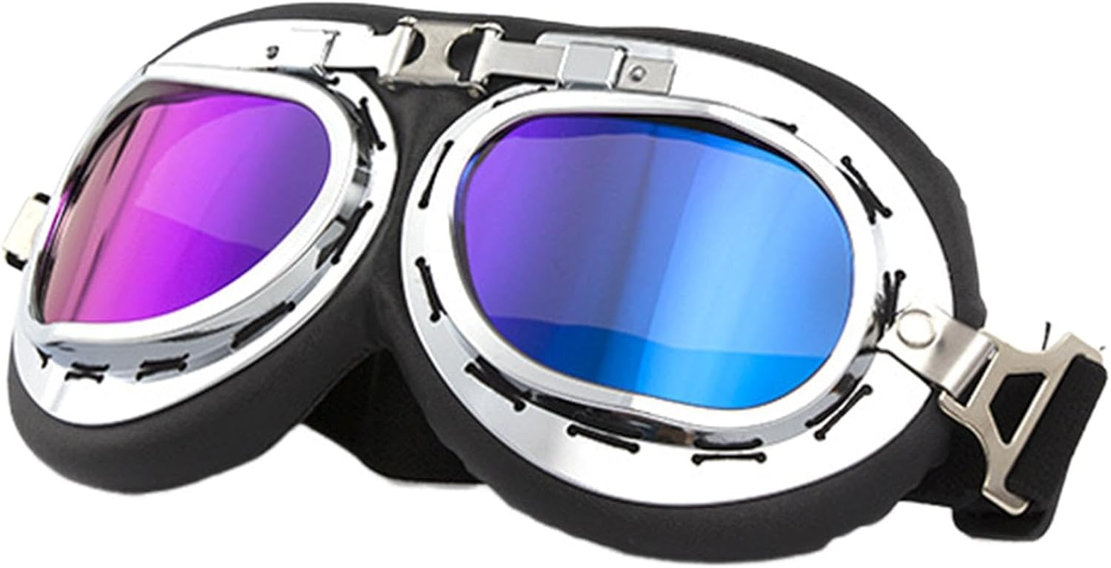 Atv Goggles, Vintage Motorcycle Riding Glasses for Pilot, Outdoor Eyewear with Adjustable Straps, Dustproof Motorcycle Goggles over Glasses for Motorcycle