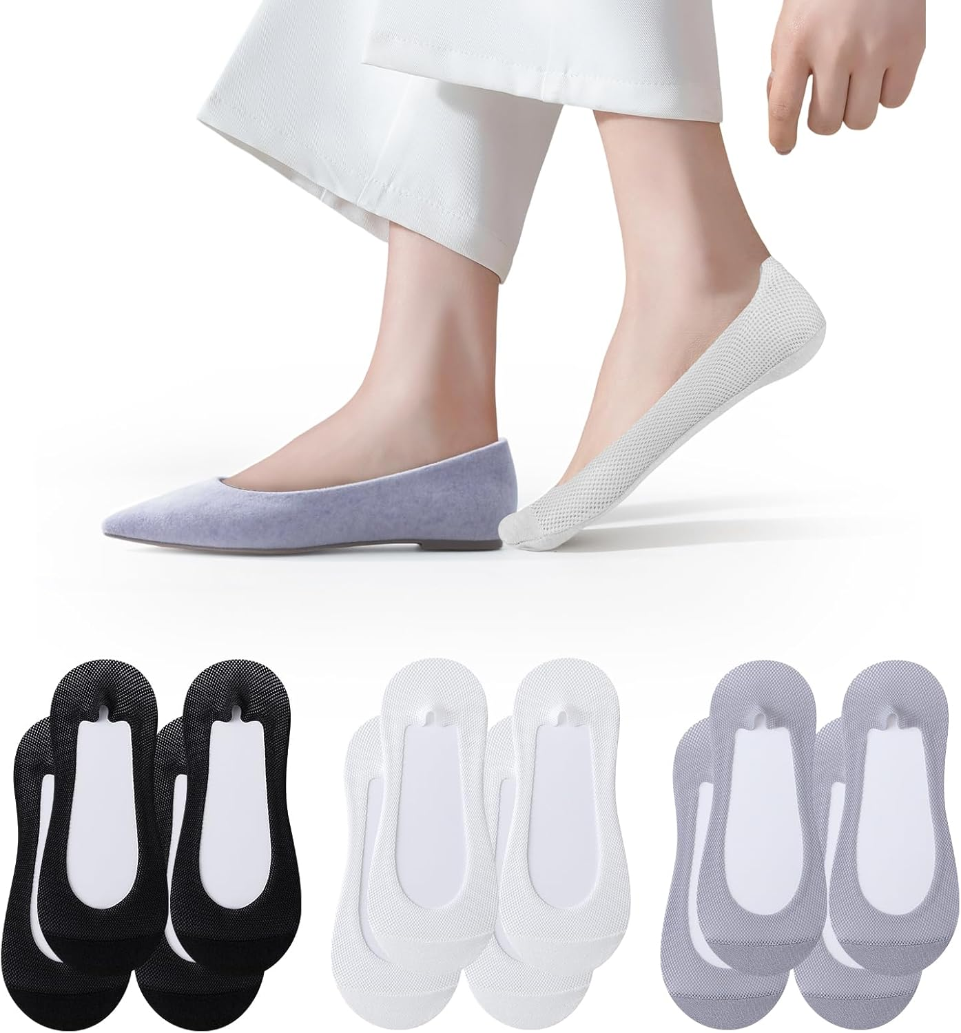 6 Pairs No Show Socks Women, Low Cut Invisible Socks with Silicone Anti-Slip, Hidden Socks for Flats Boat Summer