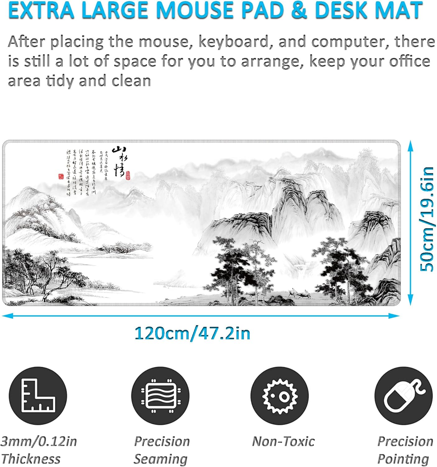 LL-COEUR Oversized Gaming Mouse Mat with Motif 120 X 50 X 0.3 Cm, Long Desk Mat, Non-Slip Mat for PC, Laptop, Keyboard (Landscape 2, 1200 X 500 X 3 Mm) image number 3