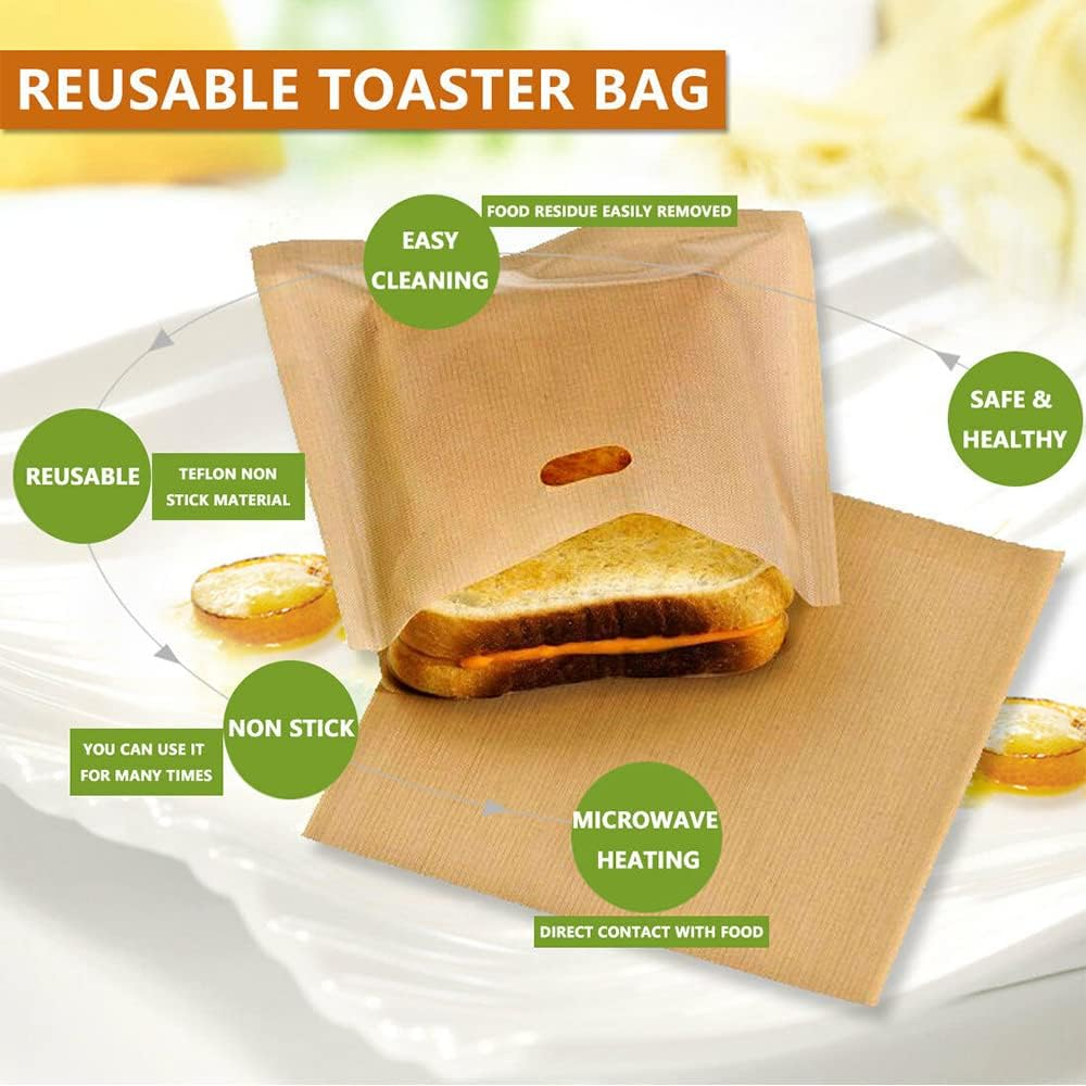 10PCS Reusable Toaster Bag Gluten Free Bread Bag Sandwich Toasting Brown Bags AU image number 2