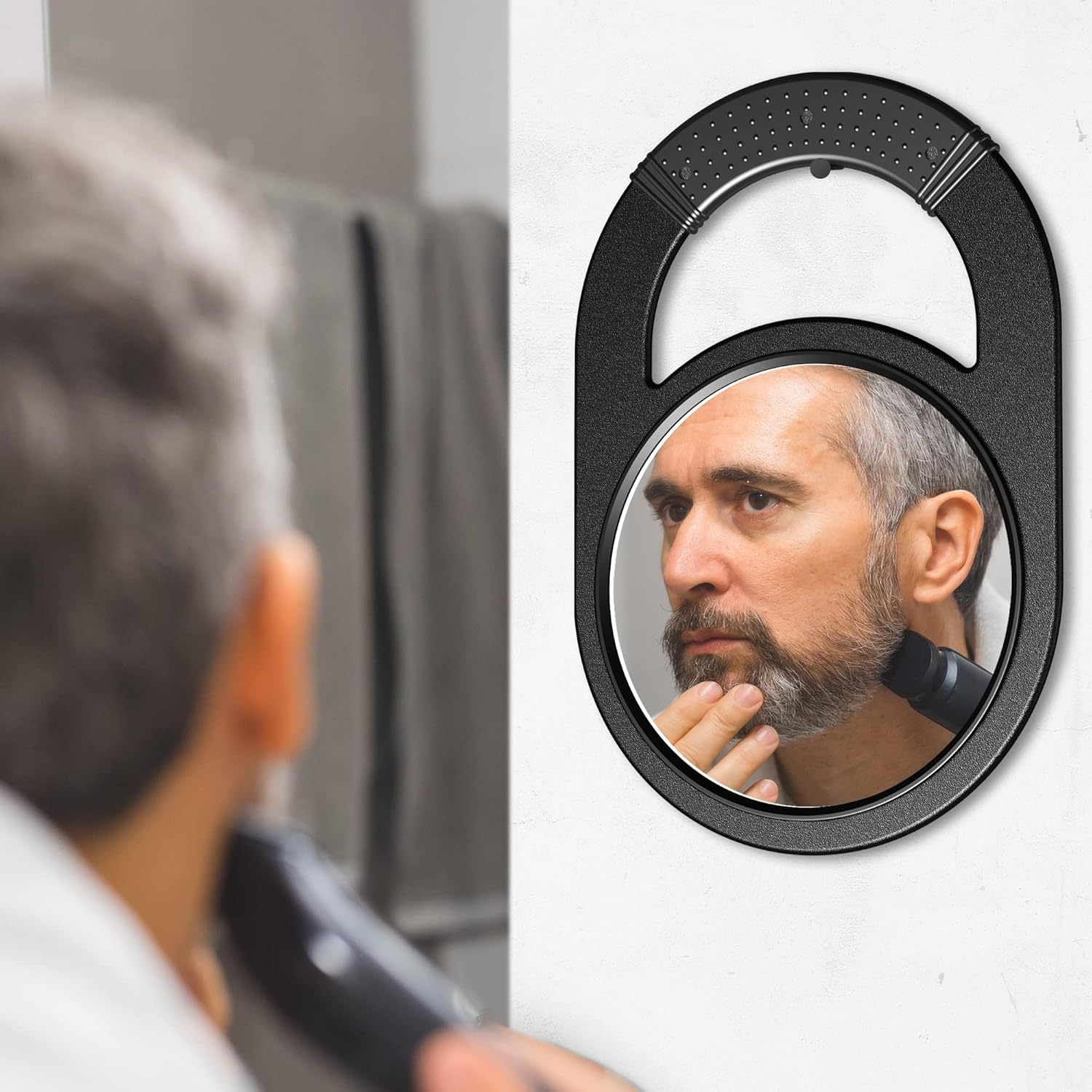 TASALON Unbreakable Hand Mirror, Hand Mirrors with Handle, Salon, Barber Mirror for Hair, Anti-Slip Hand Held with Rubber Grip for Travel, Makeup, Shaving, Shower, Camping - Black