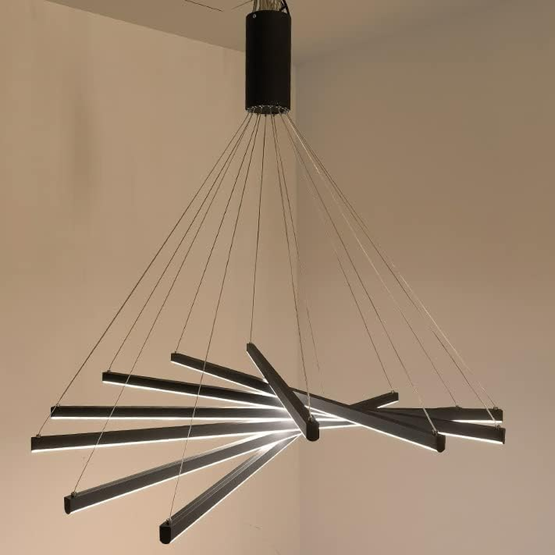 USOR LED 7 Bars Large Modern Chandelier Dimmable DIY Ceiling Light Fixture Duplex Building Adjustable Height Linear Pendant Light for Villa Hollow Modern Minimalist Staircase Lamp Restaurant 100Cm image number 1