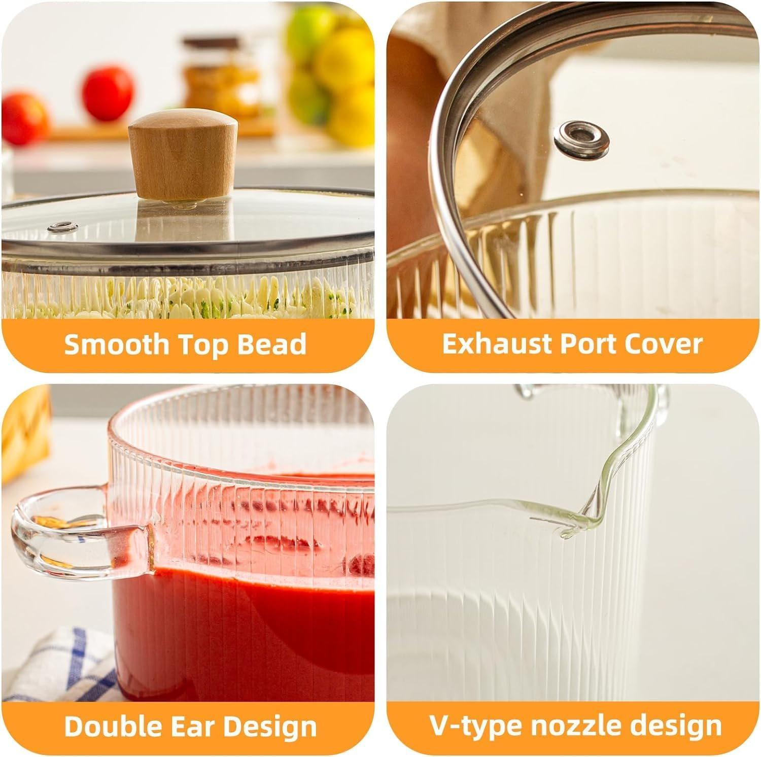 Glass Cooking Pot with Lid, 1.6L/54Oz Heat Resistant Glass Saucepan with Double Handles, Non-Stick Borosilicate Glass Stovetop Pot Safe Clear Cooking Pot for Soup Milk Sauce Pasta Noodle(1.6 QT)