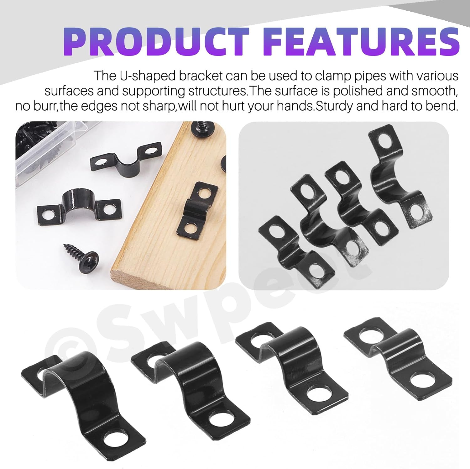 Swpeet 25Pcs 10Mm Two Hole U Bracket Clamp with 50Pcs Self-Tapping Screws Kit, U-Clamps, Metal Pipe Clamps, Pipe Strap Clamps, Conduit Tension Clips for Fixing Pipe or Cable