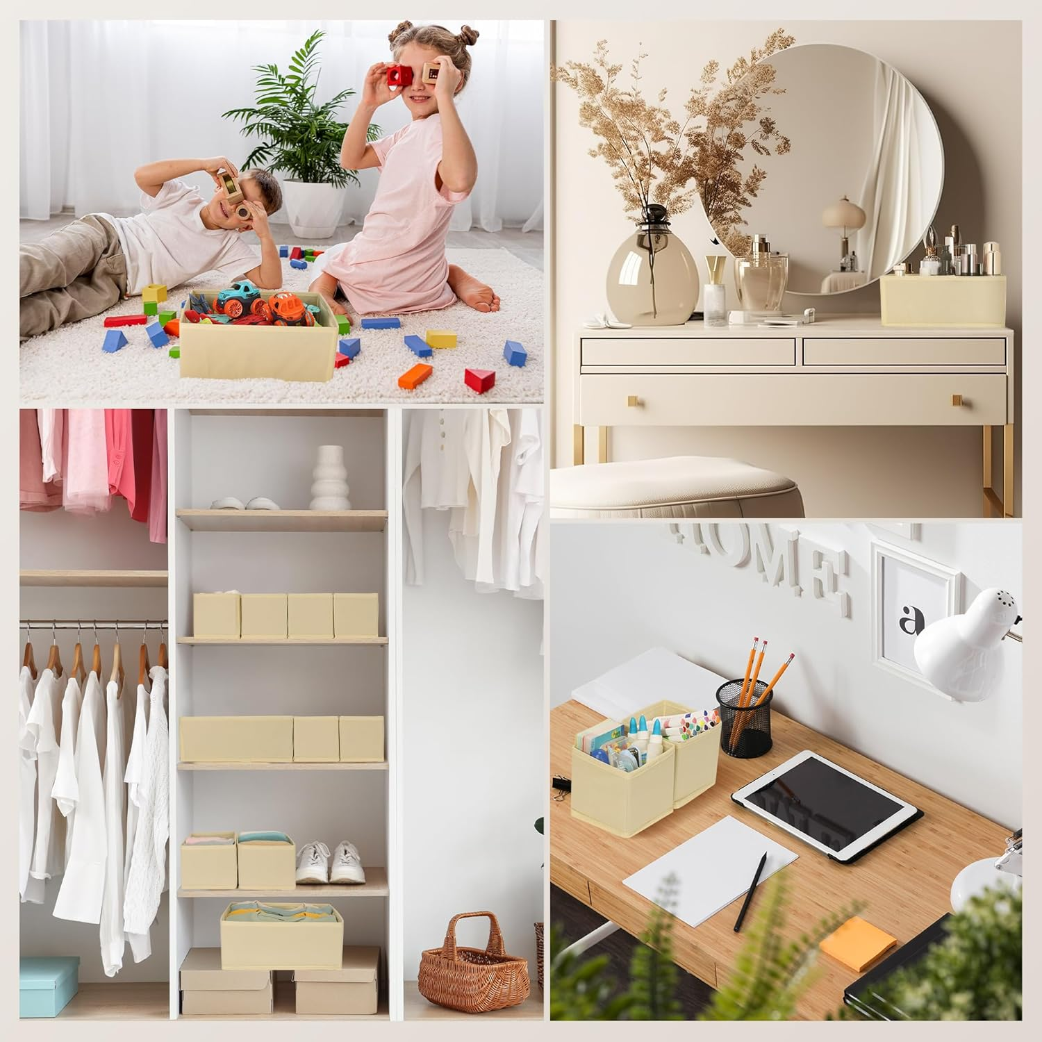 12 Pack Beige Drawer Organiser for Clothes - Drawer Dividers- Wardrobe Organiser for Clothes Storage - Baby Clothes - Closet Dresser Organizer - Bra, Underwear, Socks Organiser image number 6