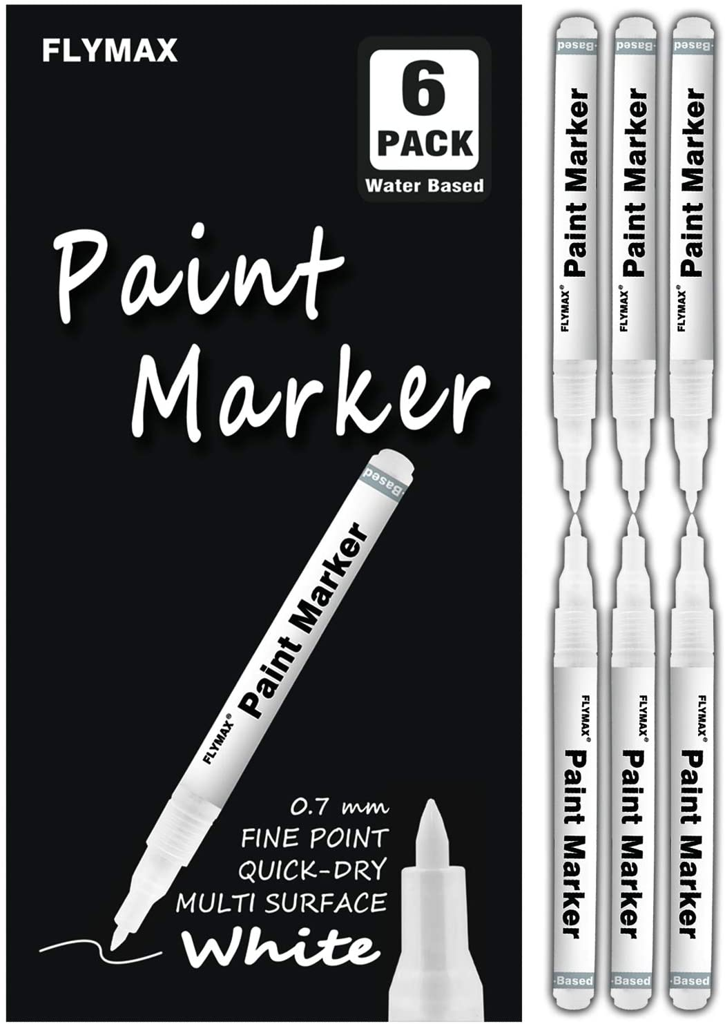 White Marker, 6 Pack 0.7Mm Acrylic White Permanent Marker White Paint Pens for Wood Rock Plastic Leather Glass Stone Metal Canvas Ceramic Marker Extra Very Fine Point Opaque Ink Water Based image number 3