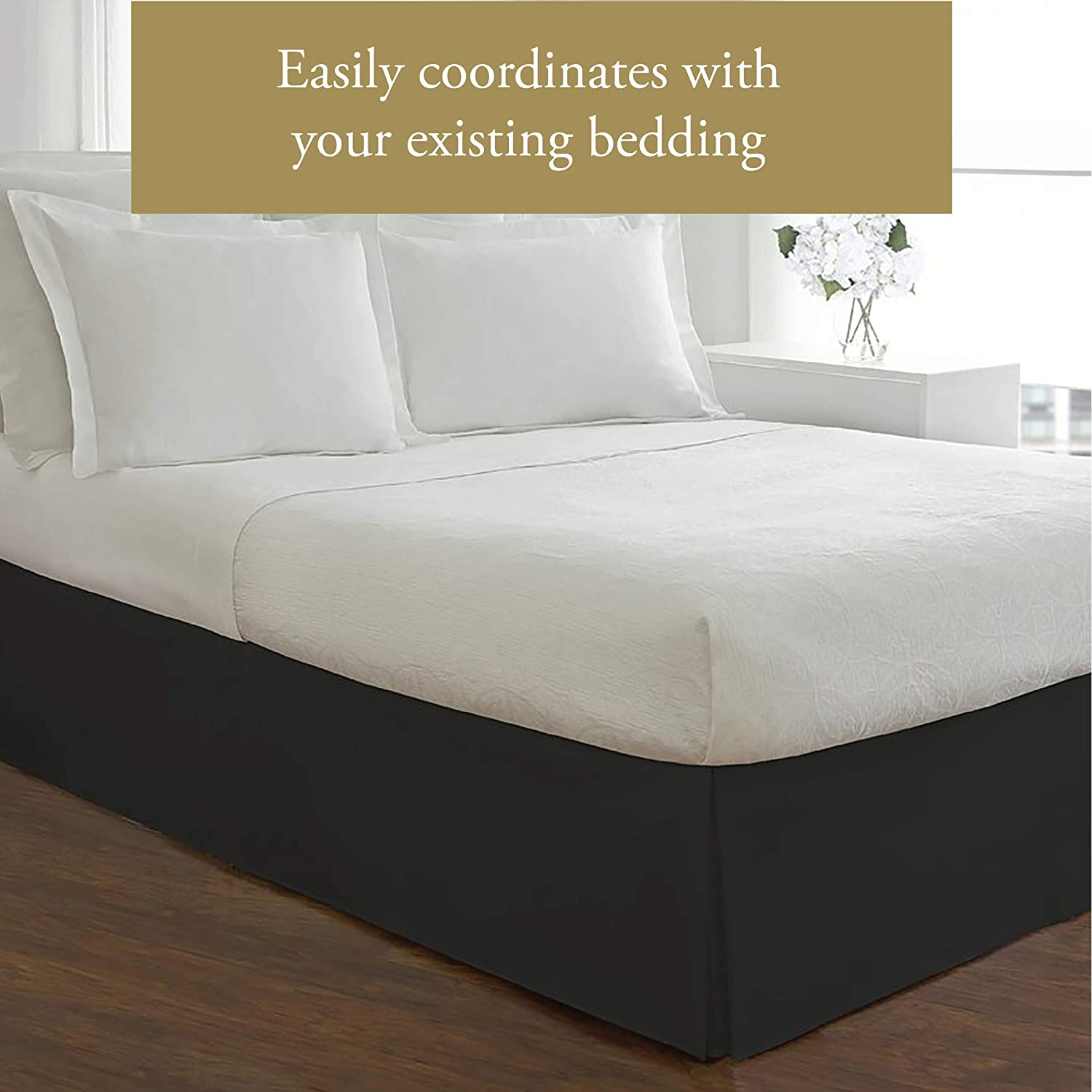 Lux Hotel Bedding Tailored Bedskirt, Classic 14" Drop Length and Pleated Styling, Black, Twin/X-Large image number 3