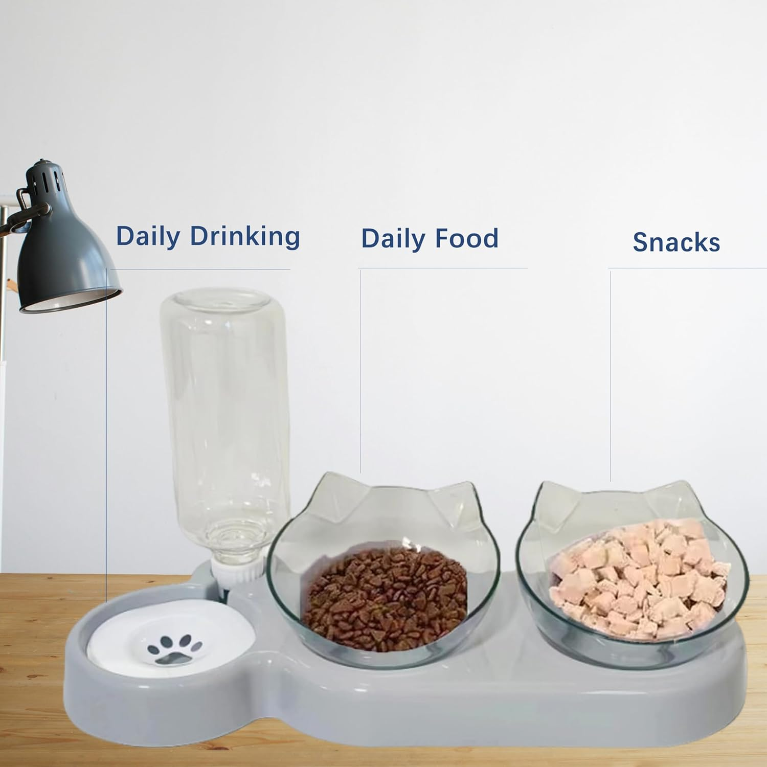 3-In-1 Cat Food Bowl Set, Cat Food Bowls, Detachable Bowls for Cat Dog, Double Cat Bowls with Automatic Water Dispenser, Anti-Spill Feeder with Stand for Small Medium Dogs Cats image number 6