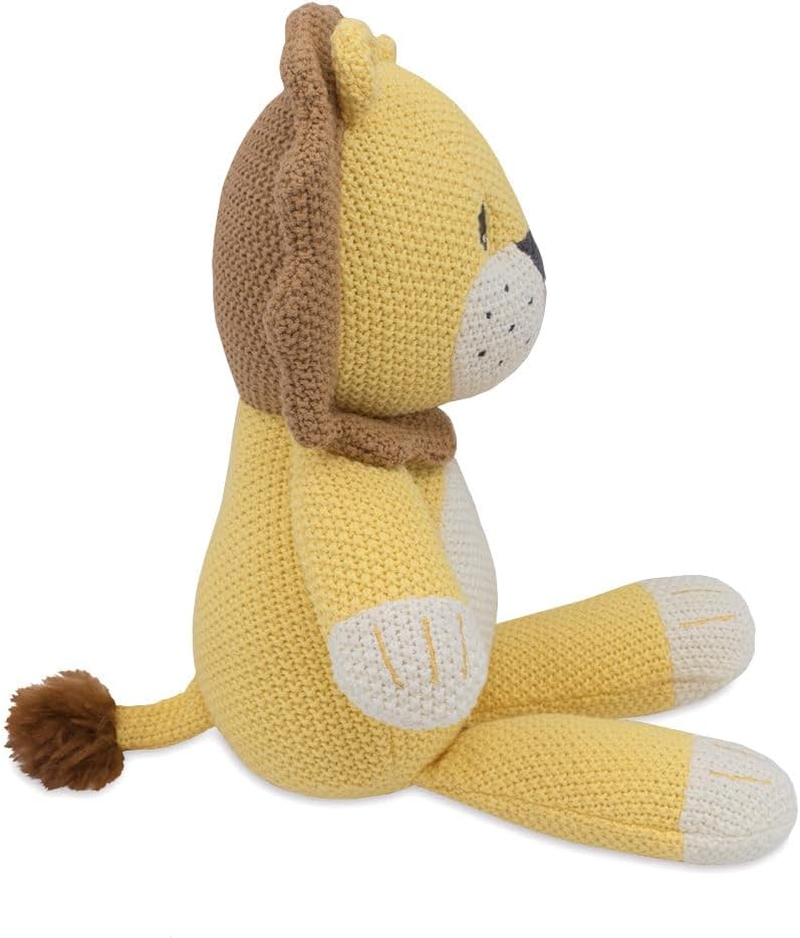 Knitted Toy for Babies Breathable Premium Knit Fabric- 38Cm Large Cotton Stuffed Animal Soft Plushie Rattle for Babies Newborn Baby & Nursery Decor (Lion)