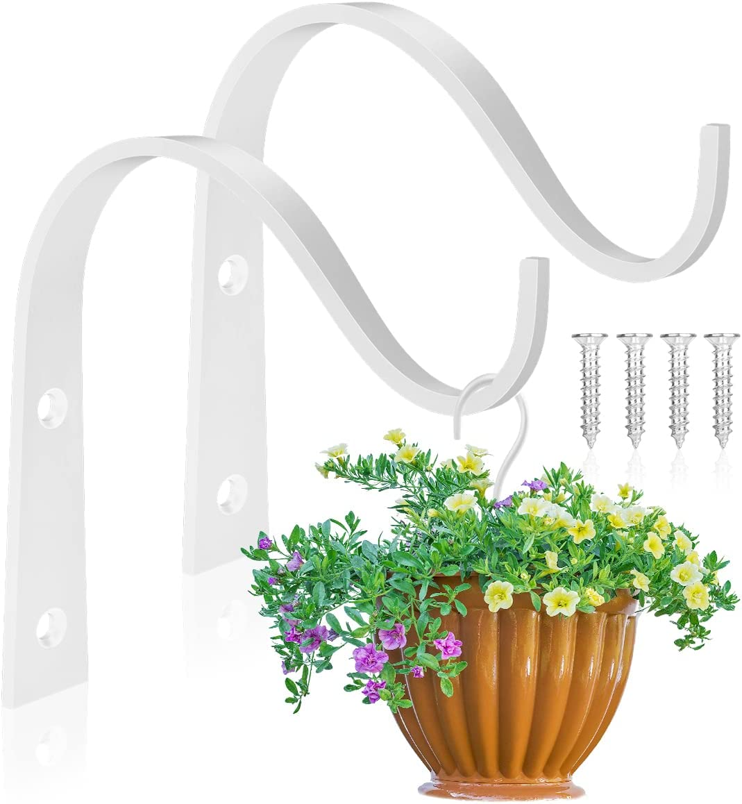 Iron Wall Hooks, 2 PCS Heavy Duty Metal Plant Hanging Basket Bracket for Hanging Lantern, Bird Feeders, Wind Chimes (White) image number 3