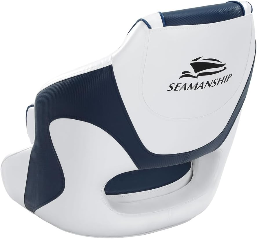 Boat Seats, 15Cm Thick Padding Folding Seat Swivel Chair Floor Chairs Marine Seating Fishing Outdoor Accessories, with Backrest All Weather Conditions Stainless Steel White Blue
