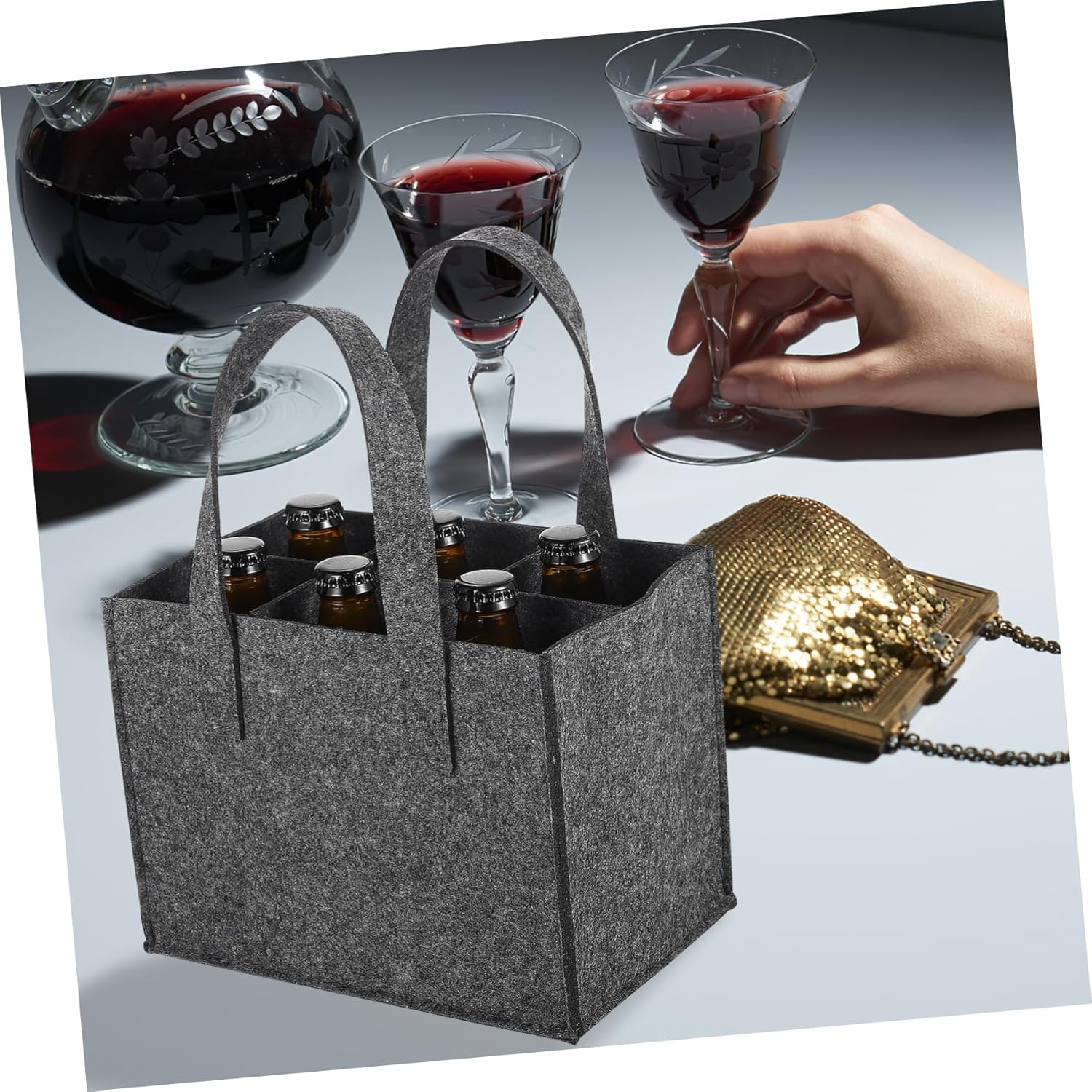 Felt Wine Carrier Bottle Bag Thick Handbag 24X16X16Cm Sturdy Portable Wine Tote for Travel Camping Picnic 4 Pieces Set image number 3