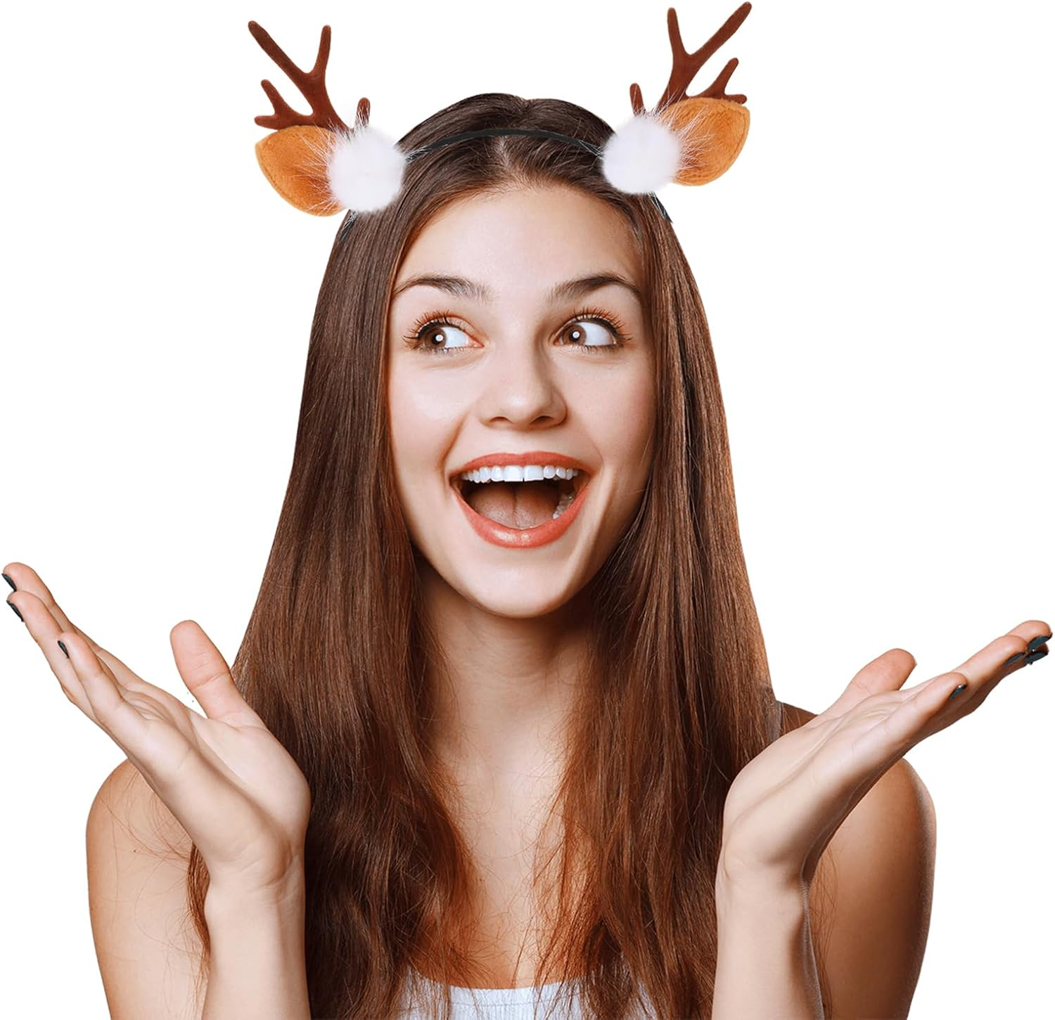 YCHRLSO Reindeer Antlers Deer Ears Headband - Cute Antler Headband Reindeer Hairband Bambi Ears Christmas Hair Accessories Costume for Women/Aquamarine image number 4