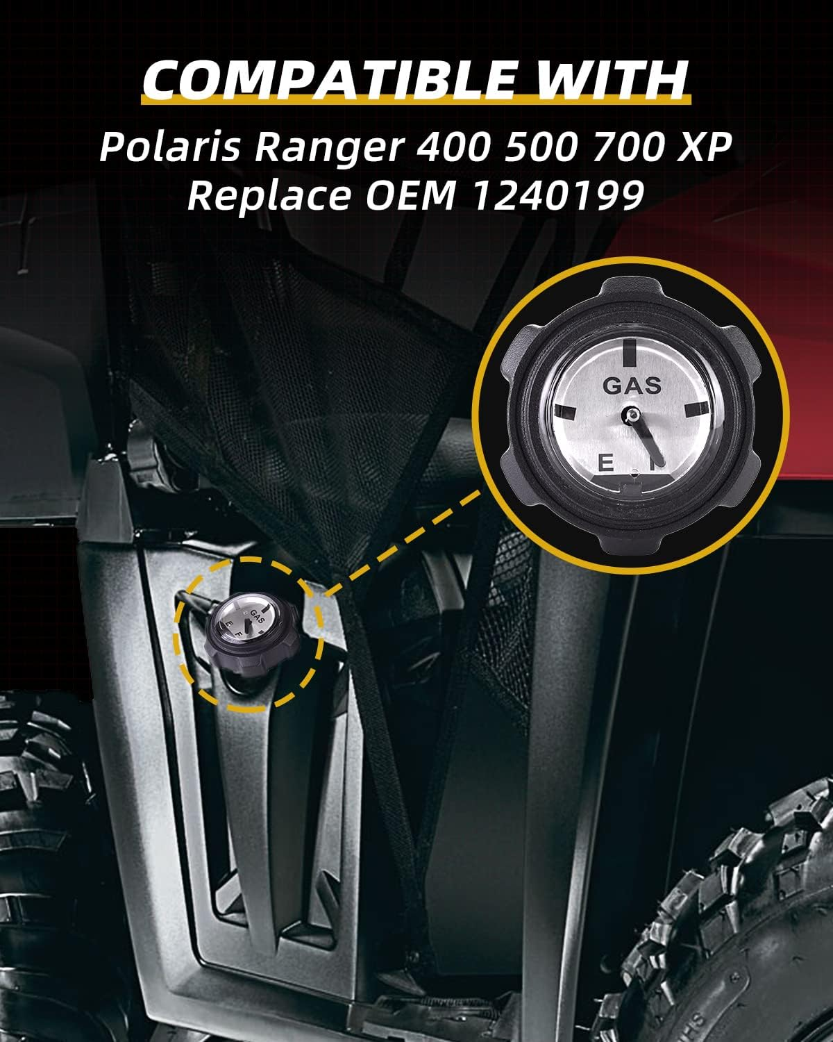 QUICKWOLF Ranger Gas Cap,1240119 Gas Cap with Gauge Compatible with Polaris Ranger 400 425 500 700 TM Fuel Gauge, Anti-Corrosion Material