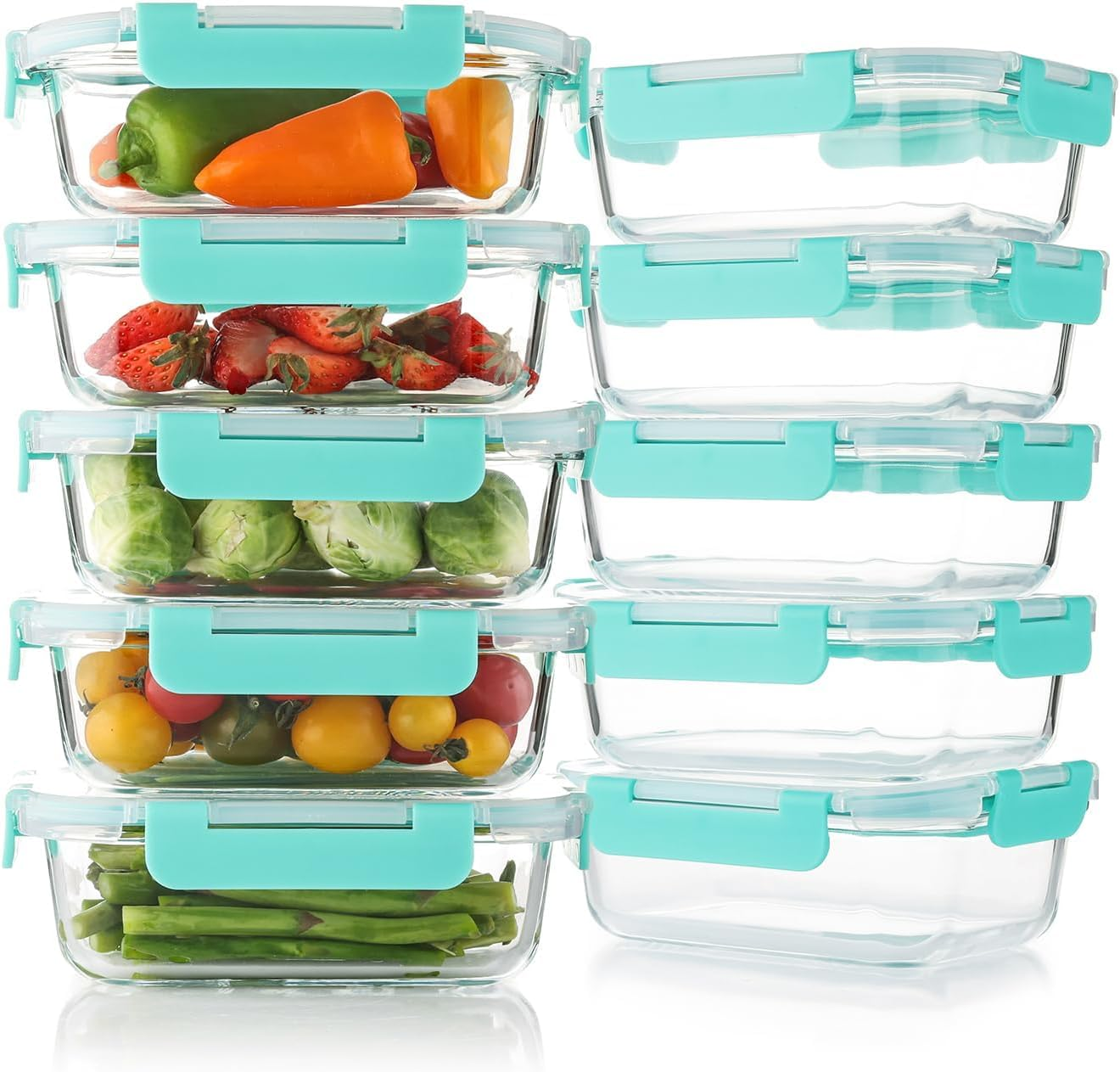 10 Pack Glass Food Storage Containers with Airtight Lids, Bpa-Free, Meal Prep Containers, Bento Boxes for Lunch and Leftovers