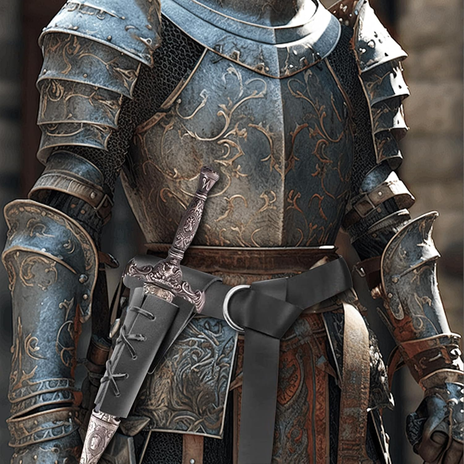 Dagger Holder Sword Belt with Lacing, Medieval-Style Sword Frog, Adjustable Leather Sword Holster for Costume Cosplay, Belt Sheath Accessory and Renaissance Accessories - Burgundy image number 4