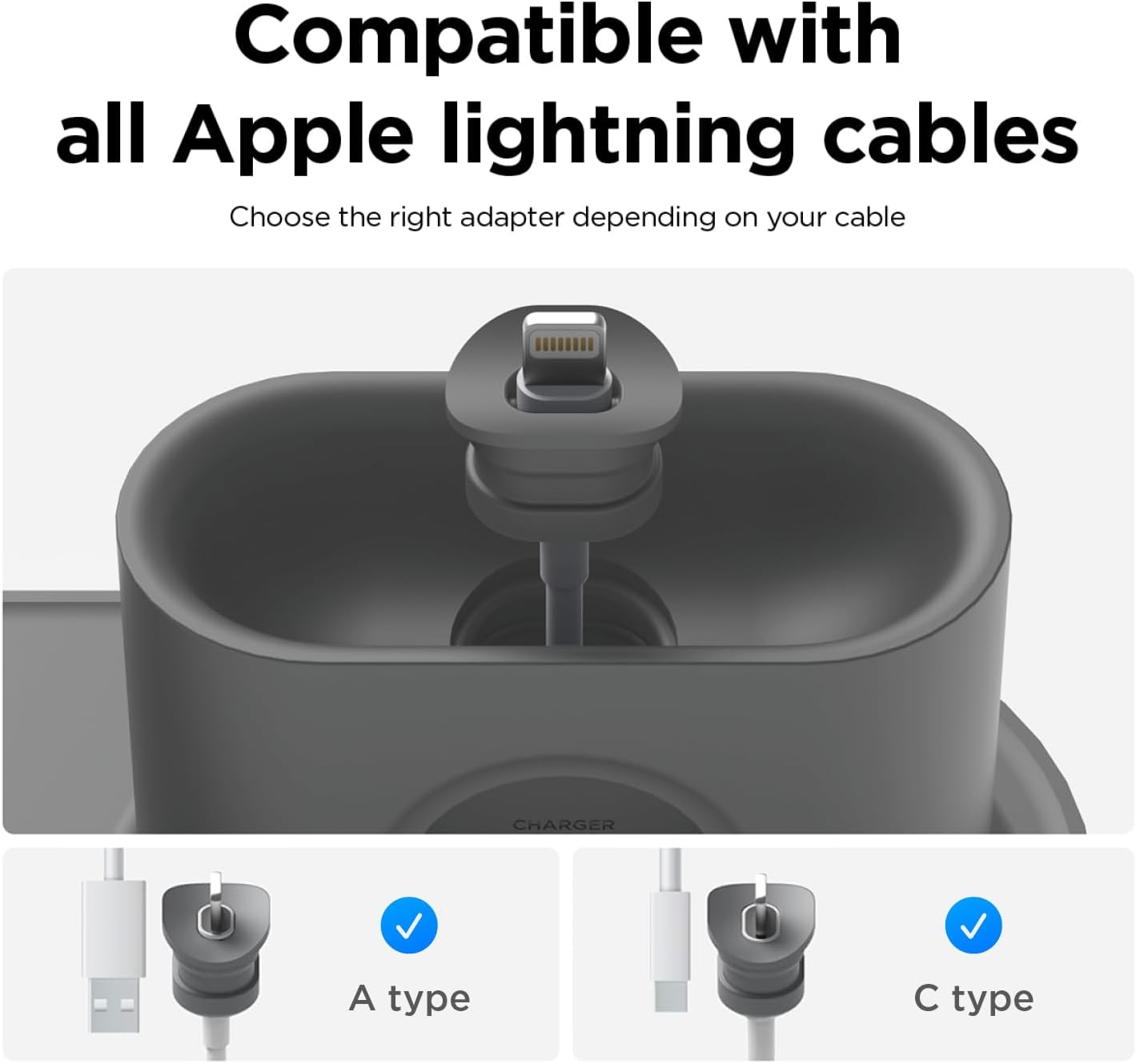 Elago 3 in 1 Charging Station Compatible with Apple Watch Series(10/9/8/7/6/5/4/3/2/1/Se), Compatible with All Iphone Series, Airpods Pro 2/1, Airpods 3/2/1 [Cables NOT Included] (Black) - Dark Grey image number 4