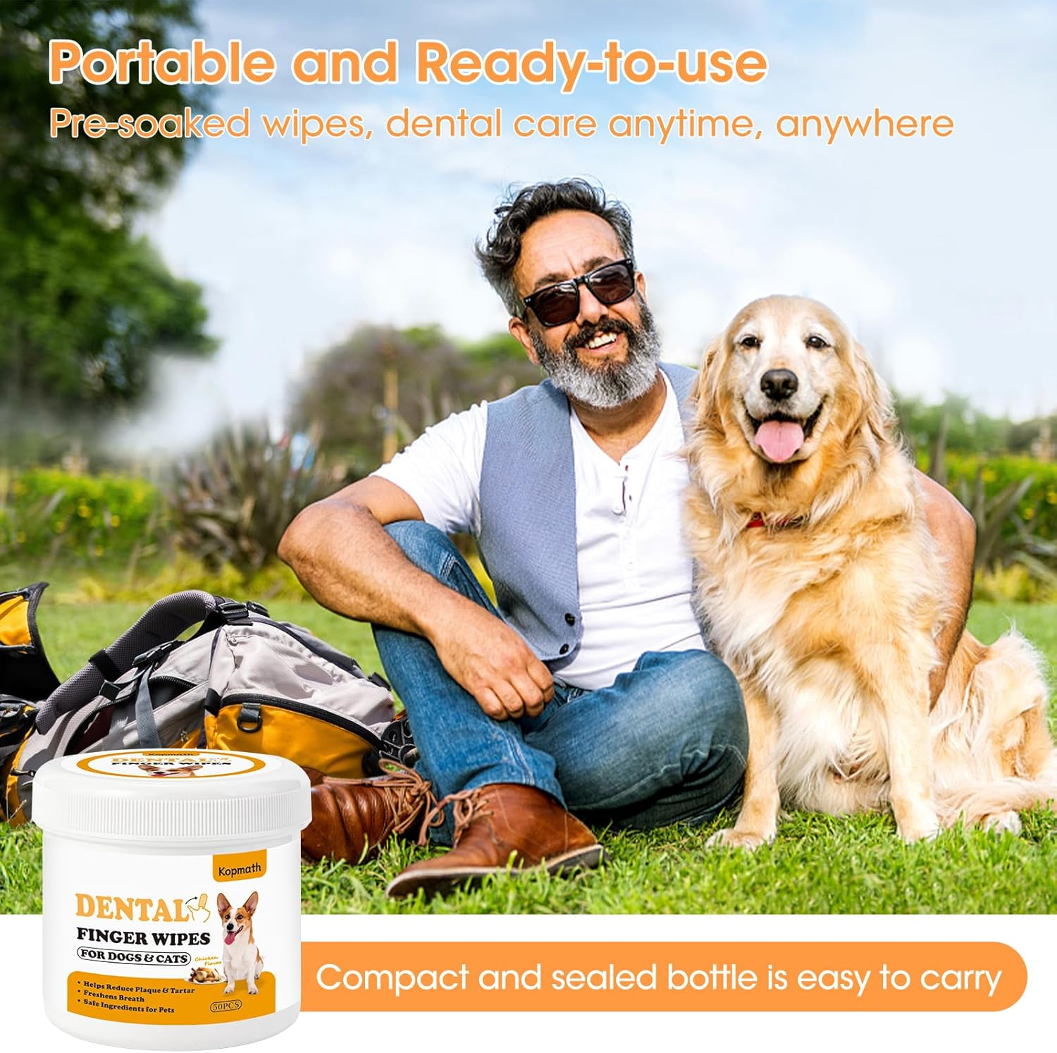 Teeth Cleaning Finger Wipes, Dog Dental Wipes, Reduce Plaque & Tartar, Freshen Breath, Safe & Natural Pet Dental Wipes for Dogs Teeth, Portable Dog Tooth Wipes for Cats,50 Ct, Chicken Scent image number 6