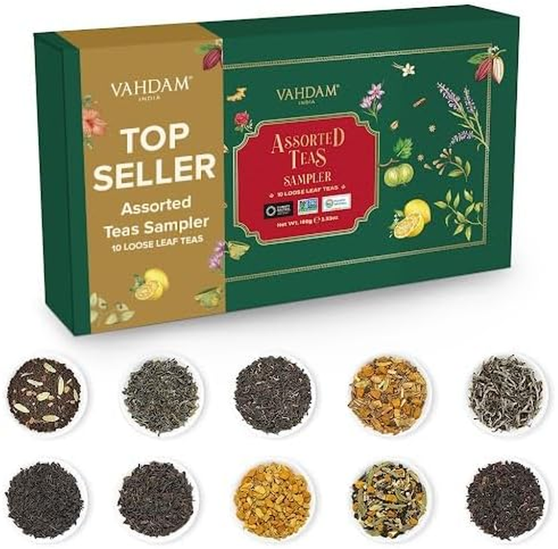 VAHDAM, Assorted Loose Leaf Tea Sampler (10 Teas) Non-Gmo, Gluten Free | Whole Loose Leaf Tea Sampler | Tea Variety Pack | Tea Gift Set | Gifts for Women & Men image number 2