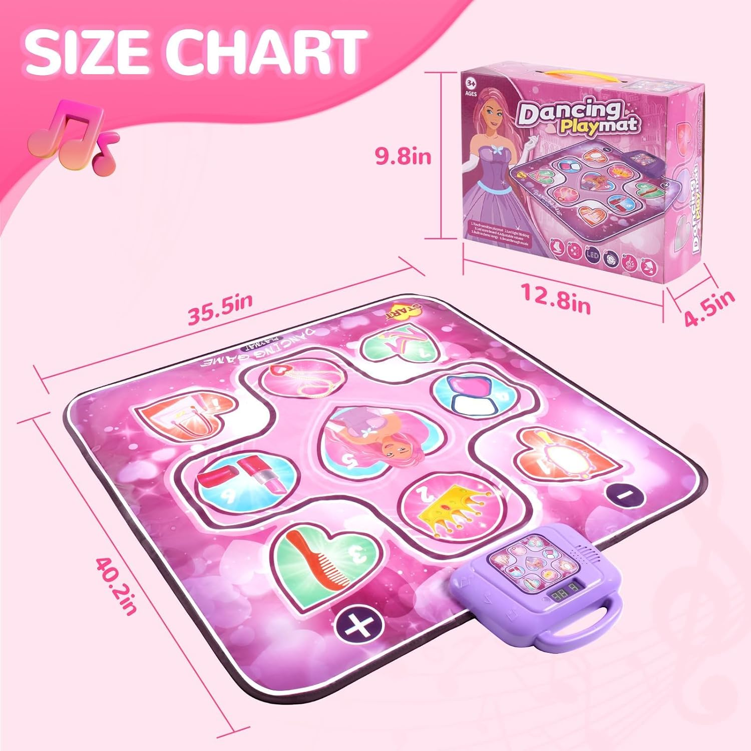 Dance Mat Toys for 3-12 Year Old Kids, Electronic Dance Pad with LED Lights, Music Dance Mat with 6 Game Modes, Toys Gifts for 3 4 5 6 7 8 9 10+ Year Old Girls