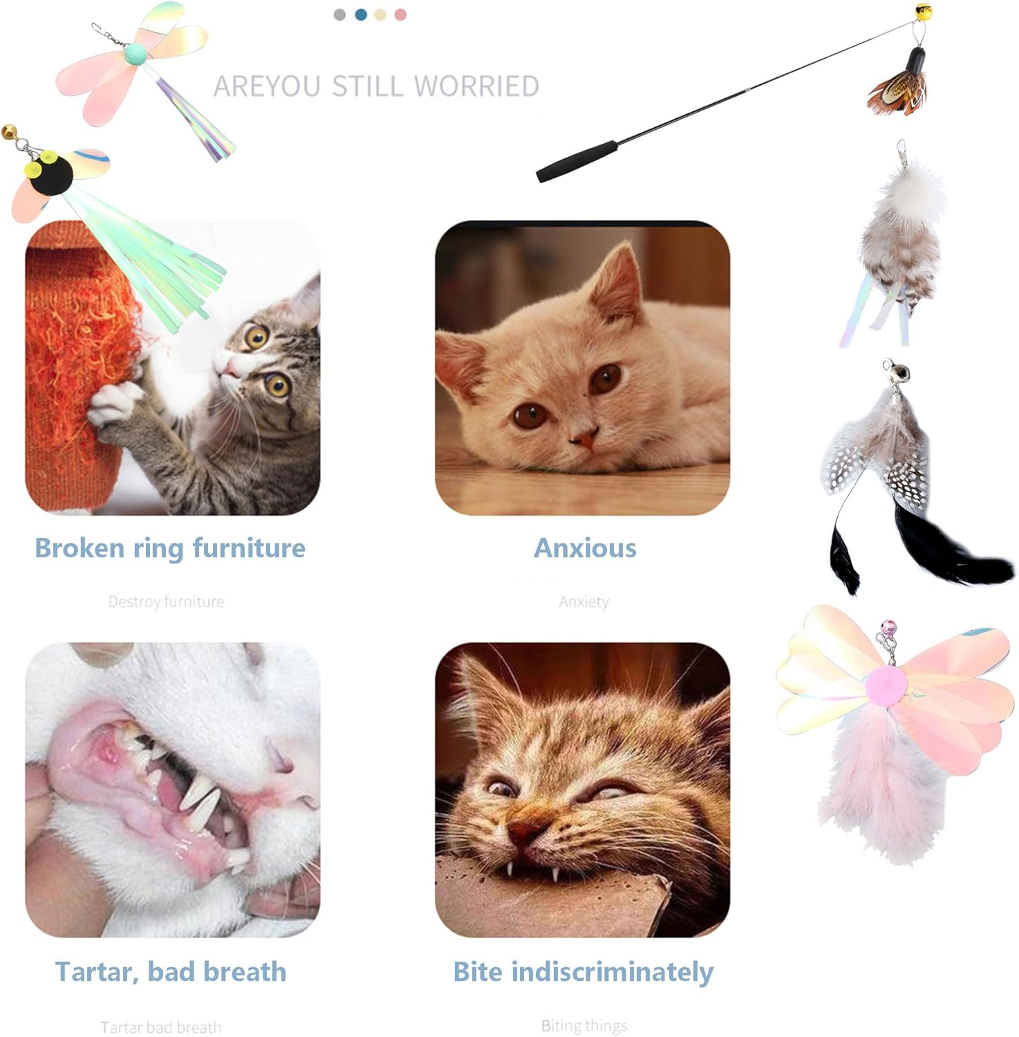 Hayaww Pack of 6 Cat Angel Replacement Pendants Cat Toy Feather Cat Feather Toys Replacement Interactive Cat Toy Interactive Cat Fishing Replacement Feathers with Pendant Feather Bell (A)