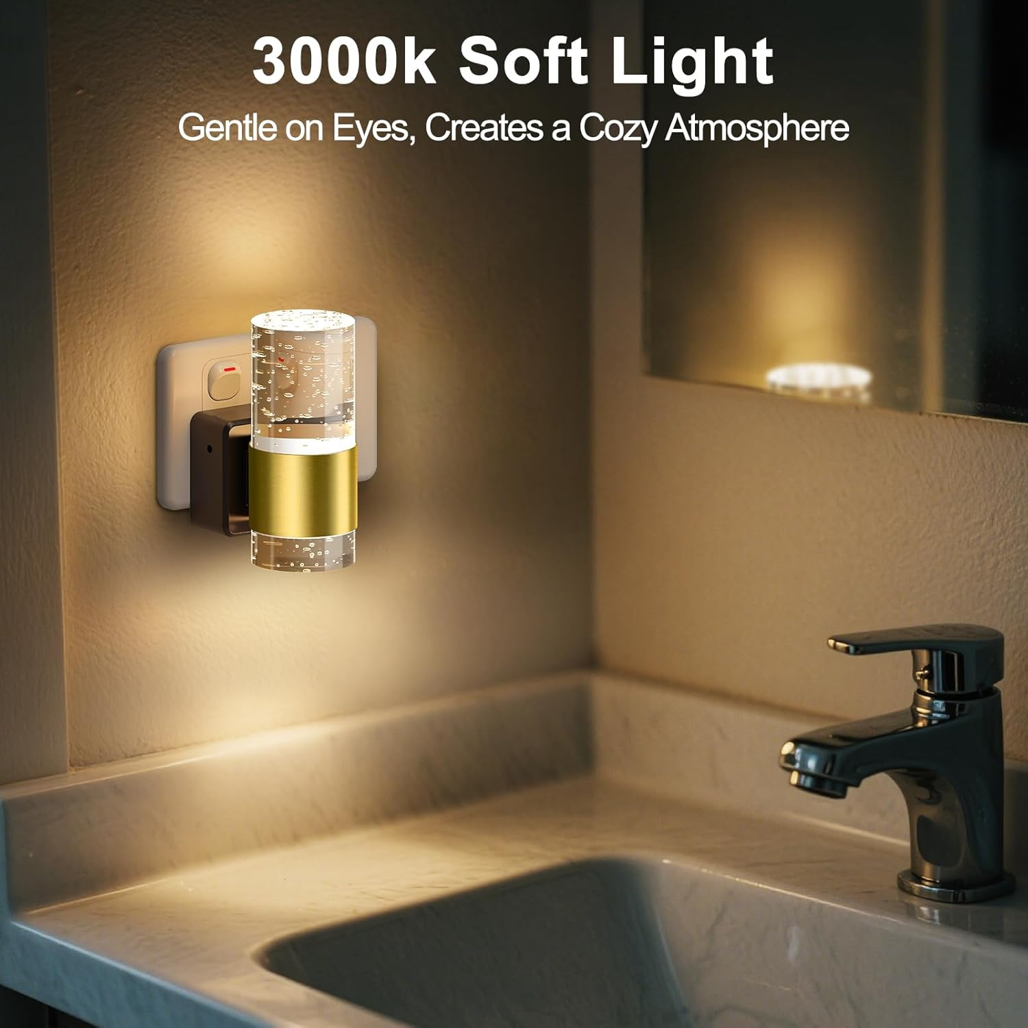 Night Light, Plug in Night Light with Dusk to Dawn Sensor, Dimmable Night Light with 0-100 LM Adjustable Brightness, 3000K Kids Nightlight for Bedroom, Bathroom, Kitchen, Hallway, Stair (2 Pack)