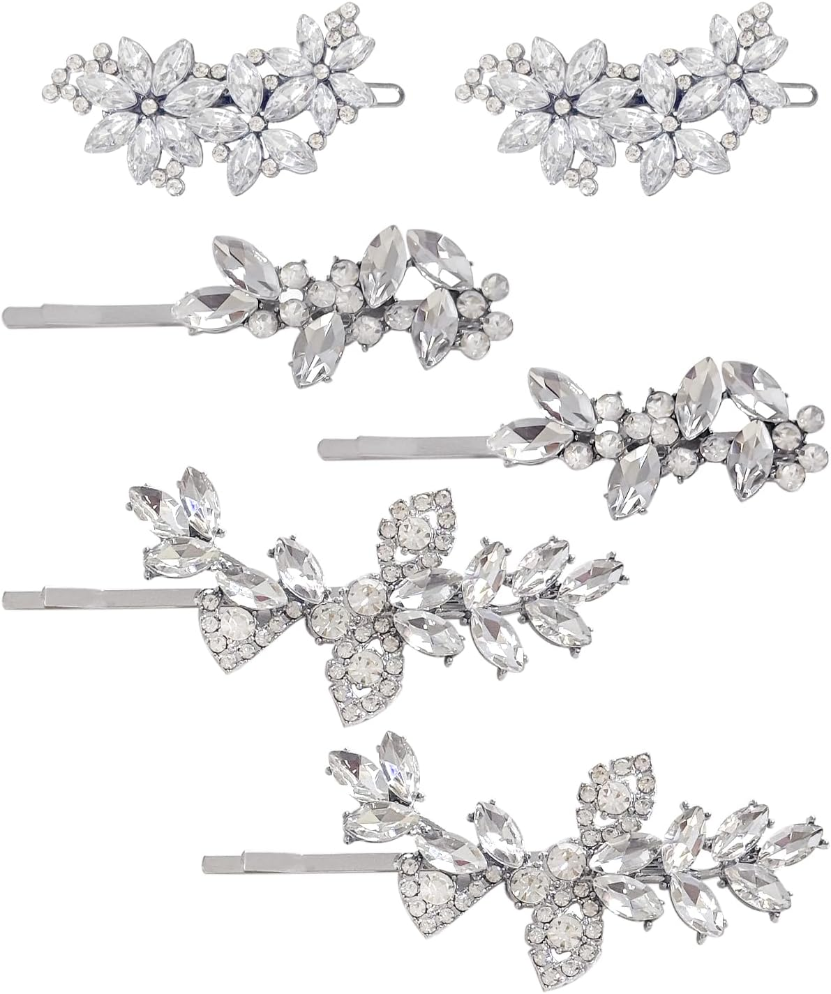 6 Pieces Diamond Studded One Word Clip Exquisite French Style Hair Pin Hair Styling Decoration Accessories Suitable for Wedding Dress Bridesmaid Styling