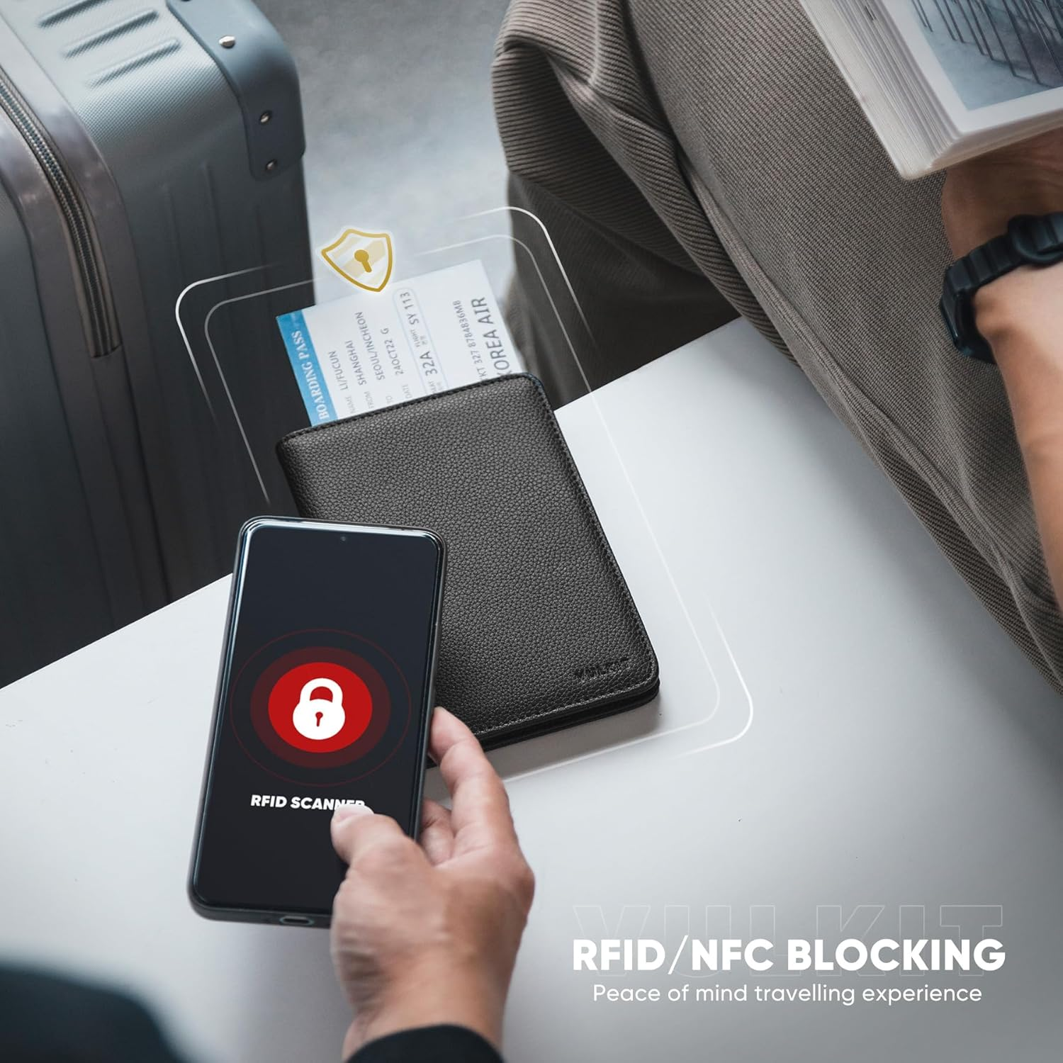 VULKIT Passport Holder RFID Blocking with Magnetic Closure Travel Wallet Passport Book Cover Boarding Pass Holder Travel Essentials