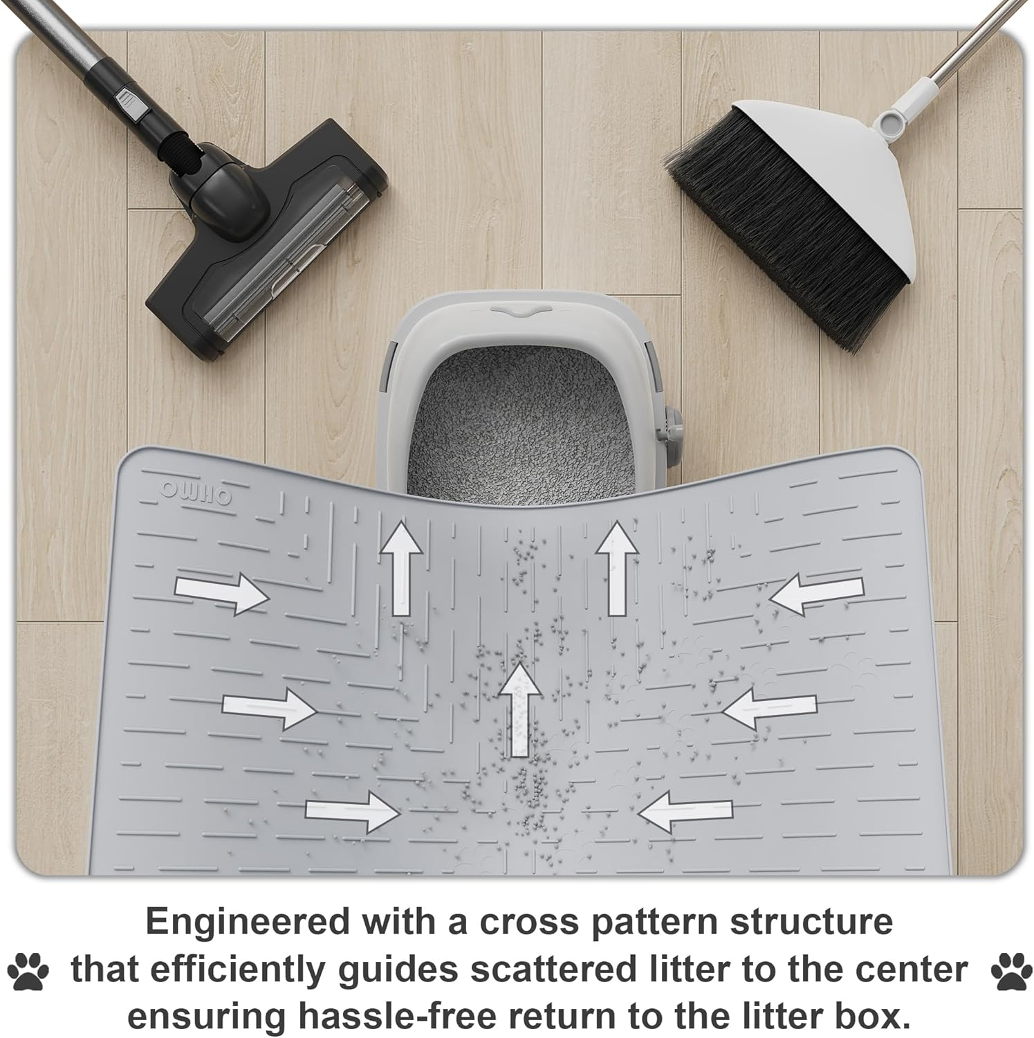 OHMO Cat Litter Mat Large Trapping Mat Premium Silicone Rubber 31.5X23.6" Ash, Waterproof and BPA Free Kitty Litter Box Mat, Easy to Clean and Keeps the Floor Tidy image number 3