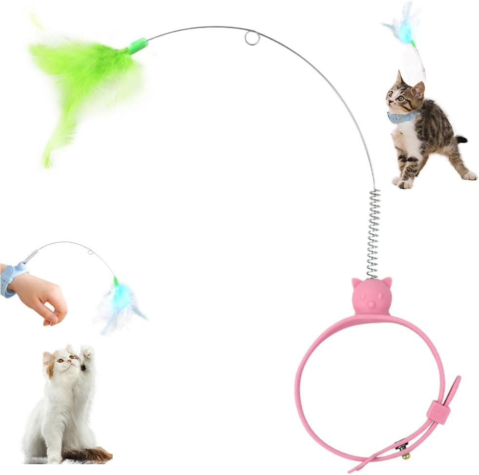 YAUNJI Cat Collars with Cat Feather Toys, 2024 New Cat Toys Attached for Indoor Cats, Interactive Cat Neck Toy (Pink, 1 PCS)