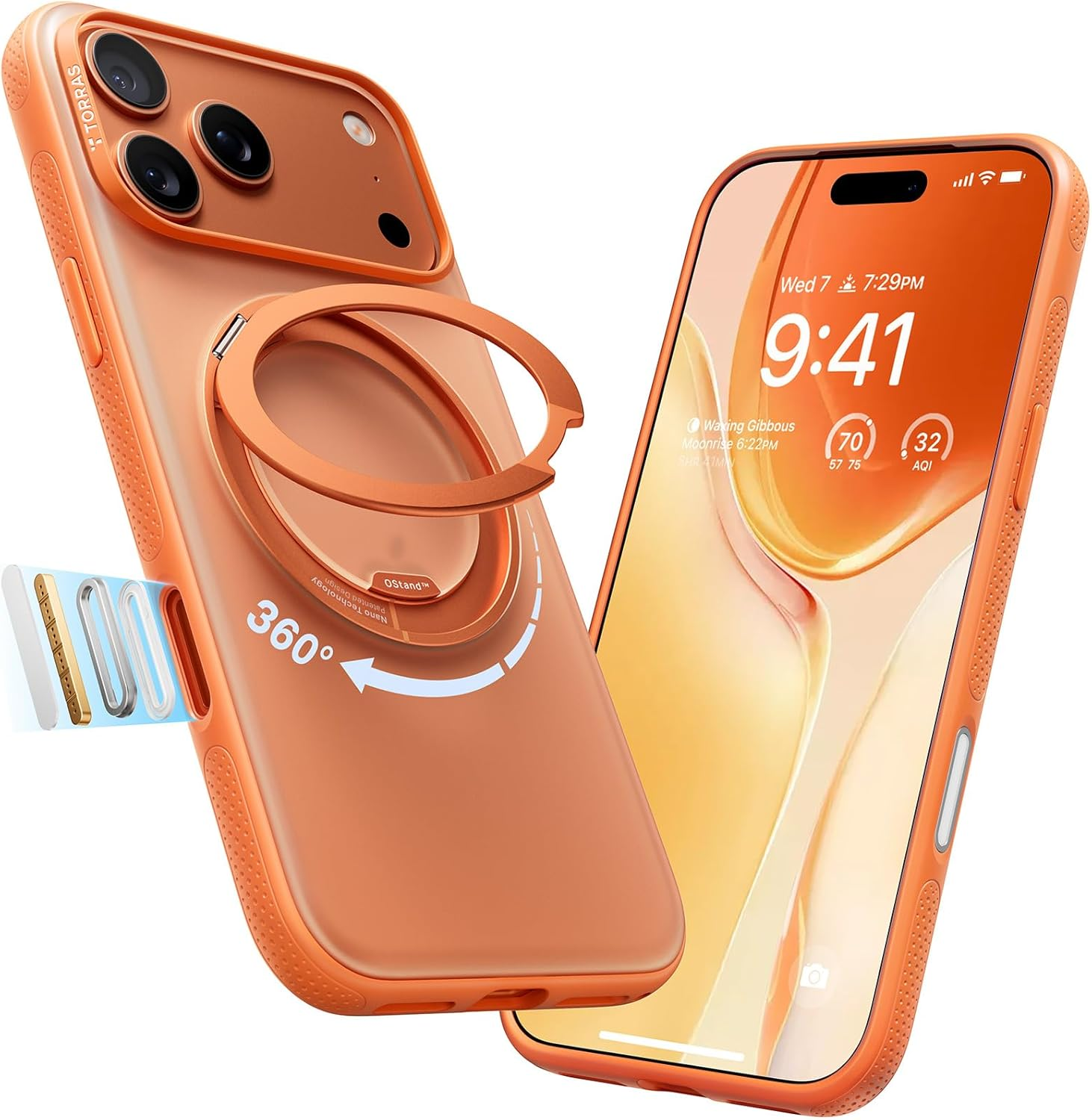 TORRAS 360 Rotatable Stand for Iphone 17 Pro Max Case, Compatible with Magnetic, Mil-Grade Protection, Slim Ergonomic Grip, Camera Control, Ostand O3 Fitness 6.9'', Deep Blue